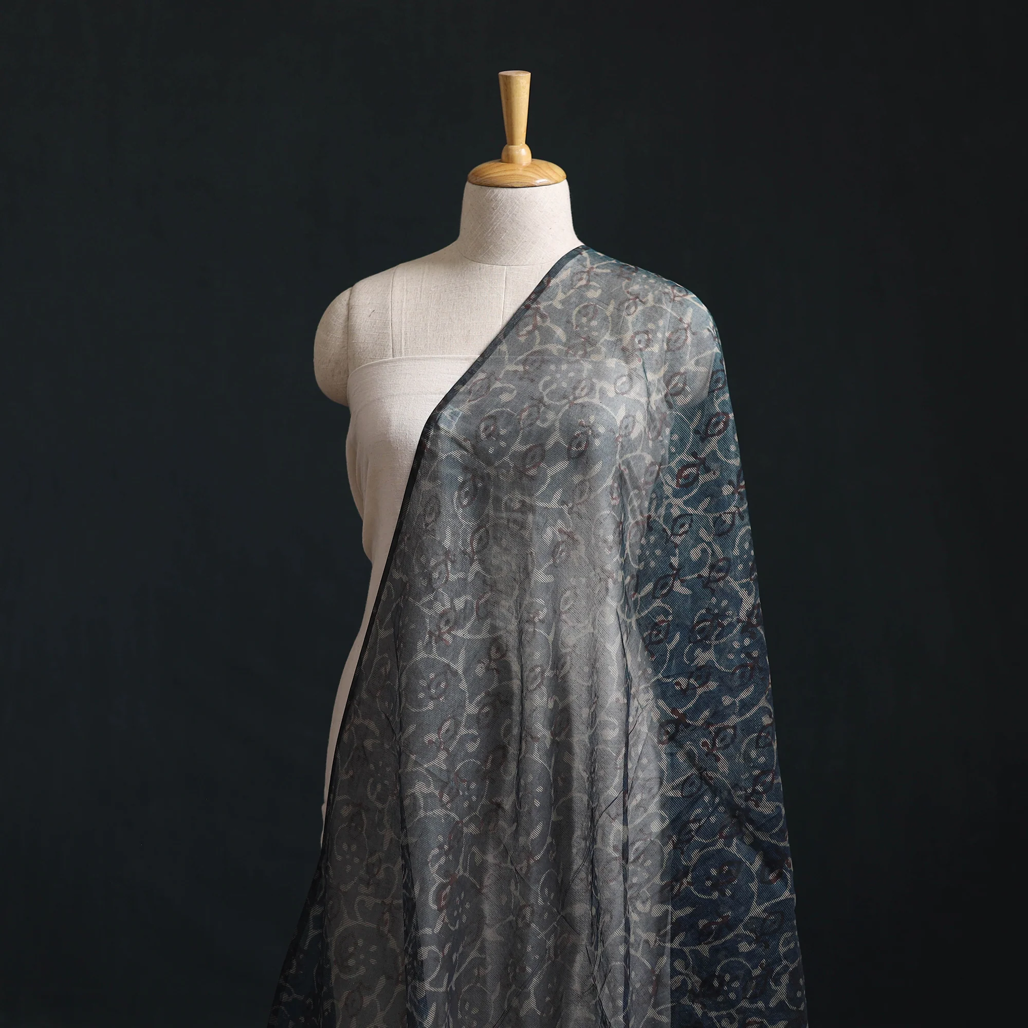 Blue - Bagru Indigo Hand Block Print Kota Doria Natural Dyed Cotton Fabric 19 - Image 2