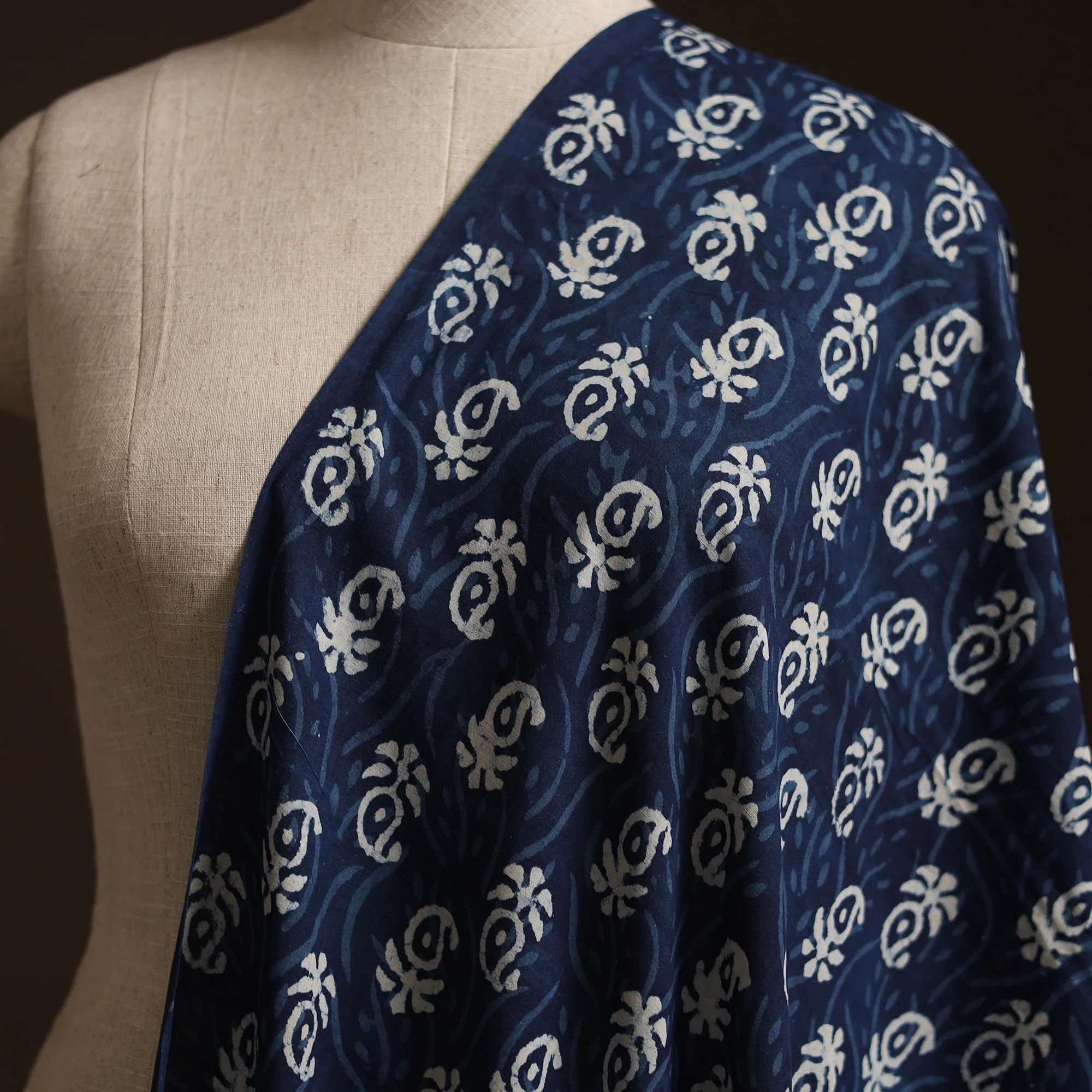 Blue - Bagru Indigo Hand Block Print Natural Dyed Cotton Fabric 04 - Image 2