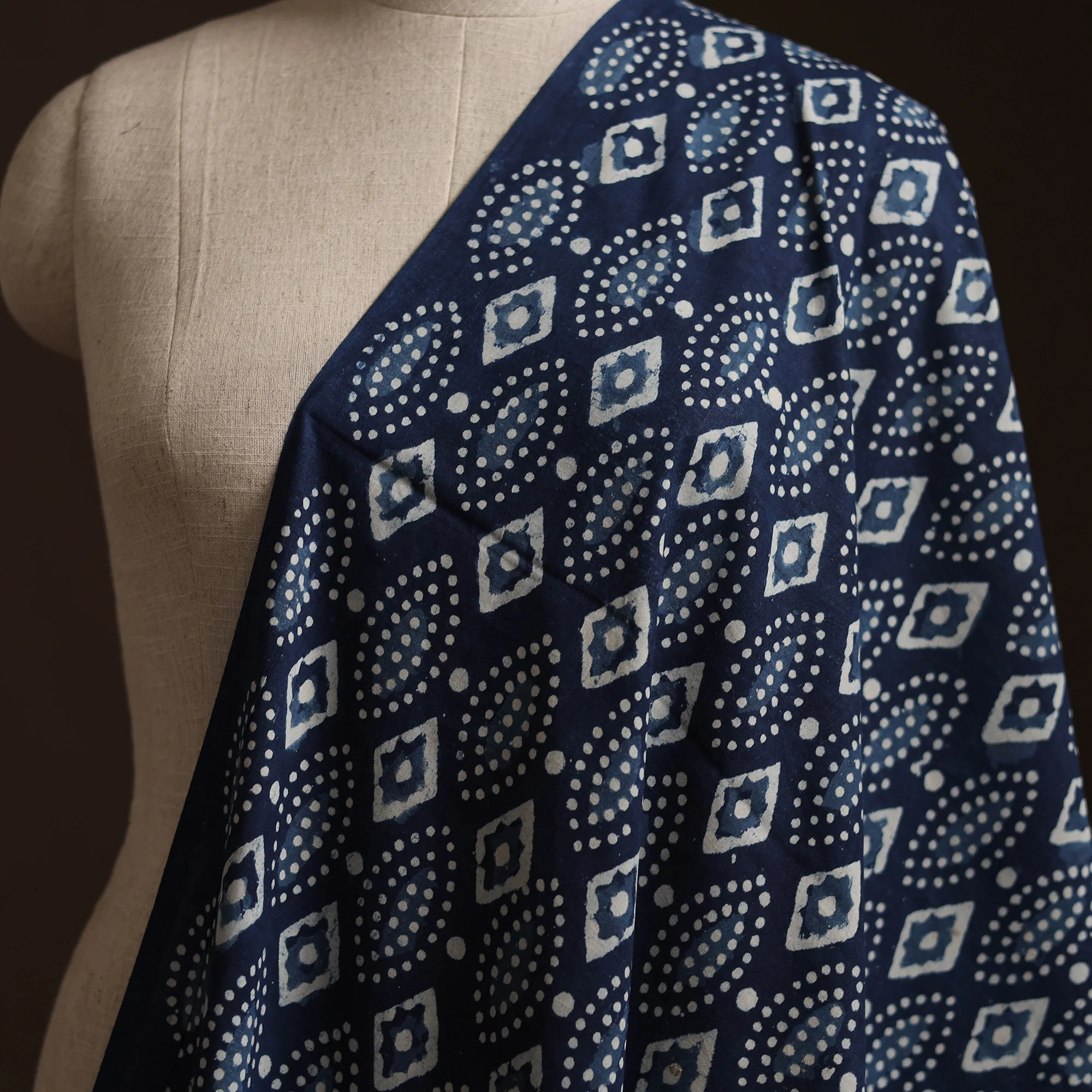 Blue - Bagru Indigo Hand Block Print Natural Dyed Cotton Fabric 06 - Image 2