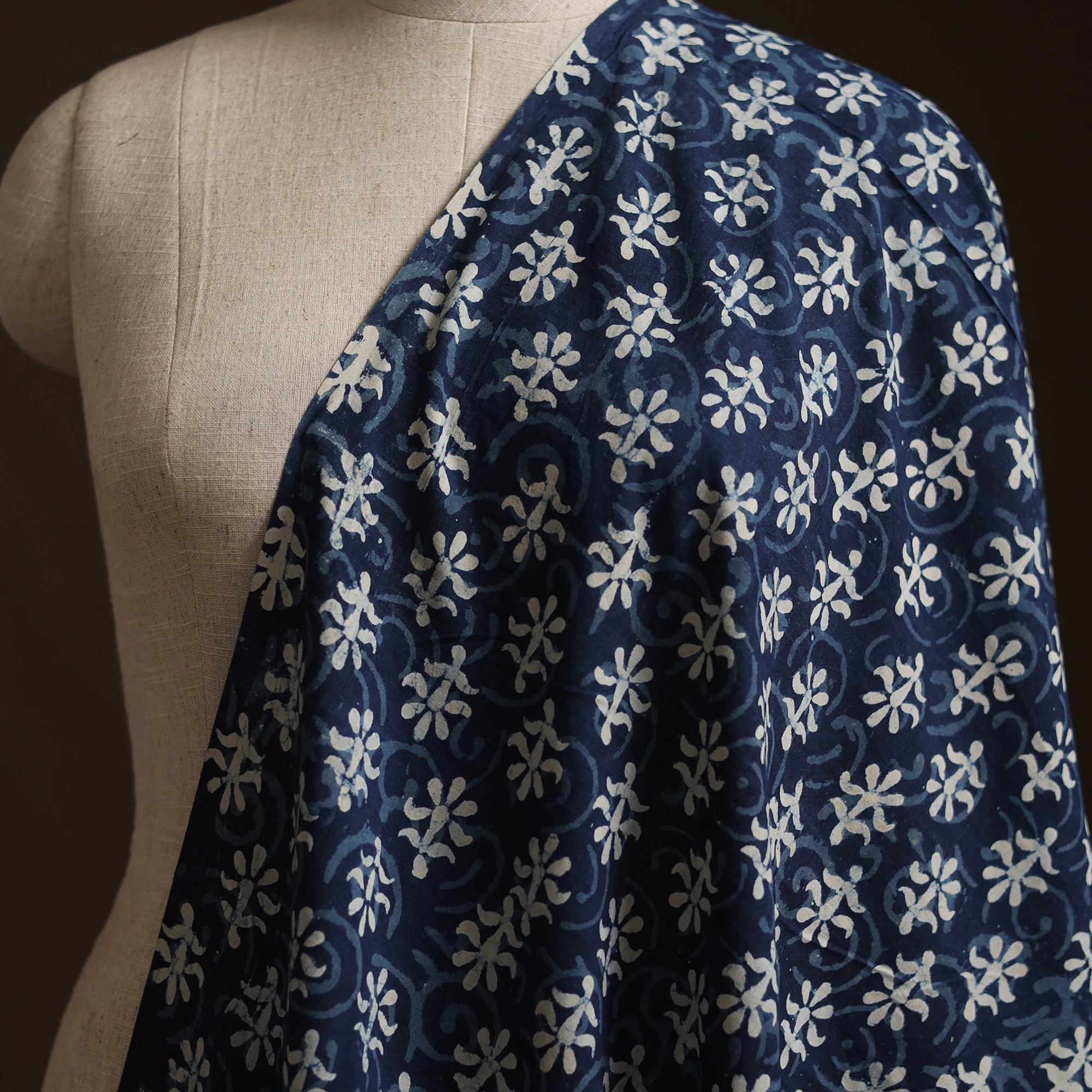 Blue - Bagru Indigo Hand Block Print Natural Dyed Cotton Fabric 11 - Image 2