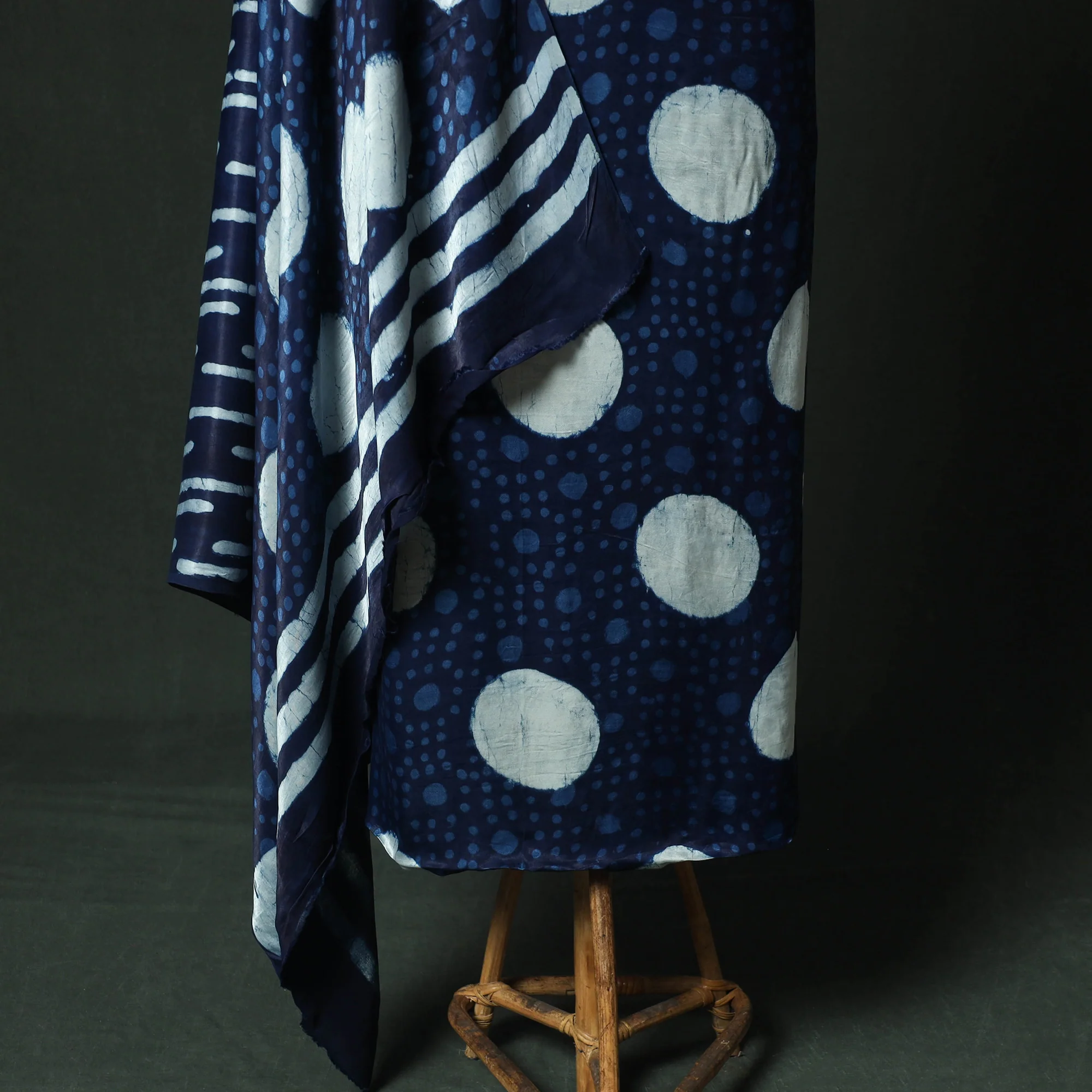 Blue - Bagru Vanaspati Block Print Modal Silk Lace Handwork 2pc Unstitched Dress Material Kurta Set 11 - Image 4