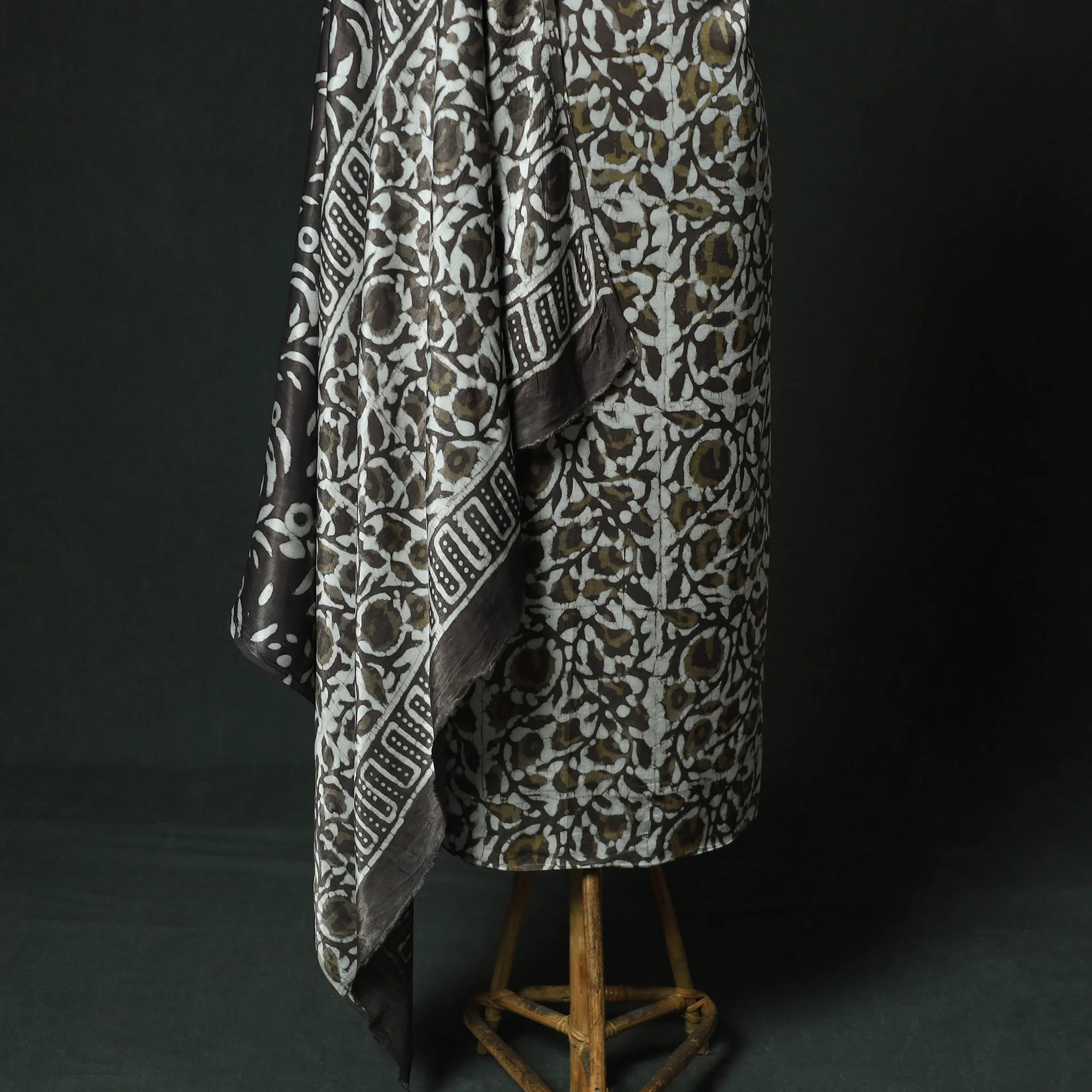 Brown - Bagru Vanaspati Block Print Modal Silk Lace Handwork 2pc Unstitched Dress Material Kurta Set 12 - Image 4
