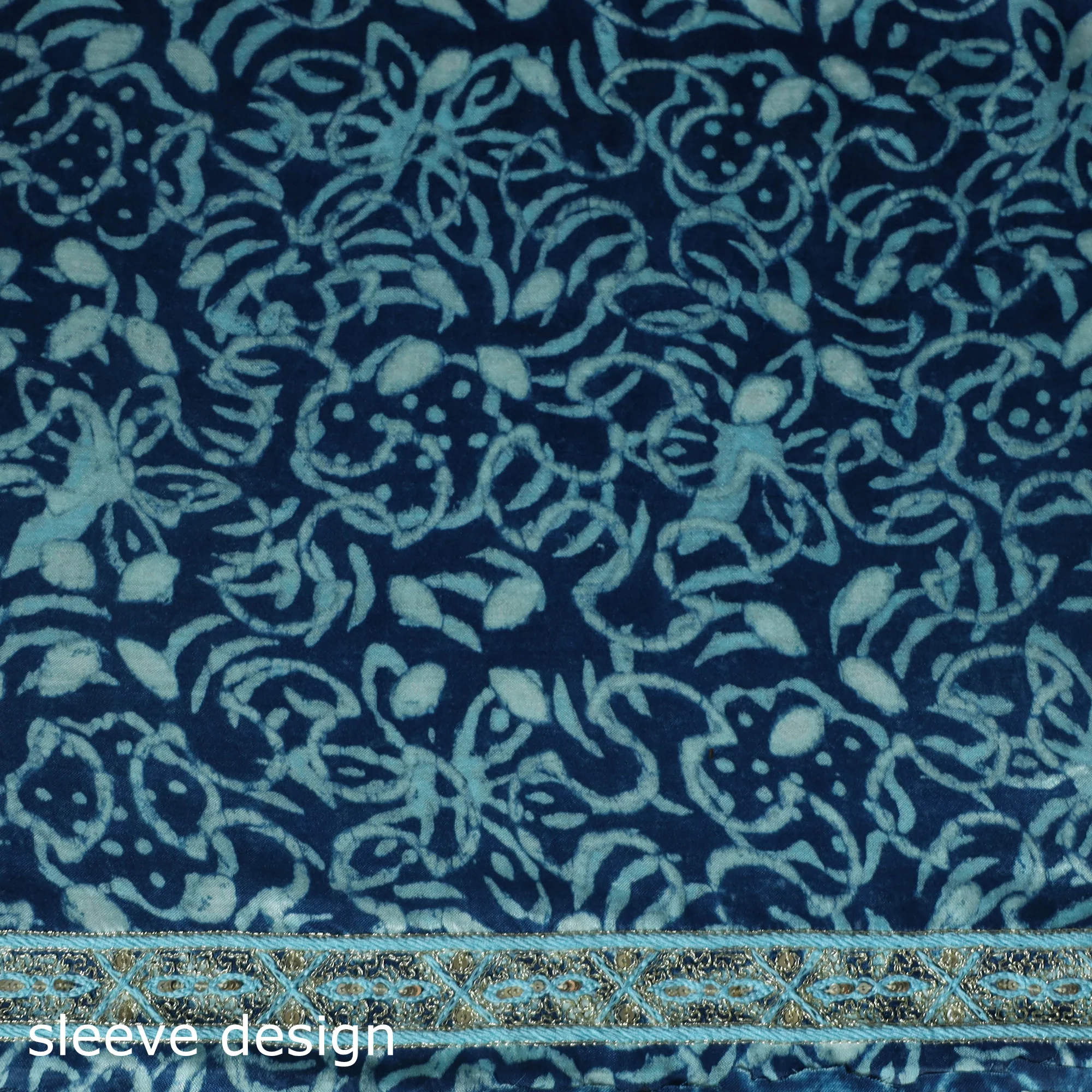 Blue - Bagru Vanaspati Block Print Modal Silk Lace Handwork 2pc Unstitched Dress Material Kurta Set 13 - Image 5