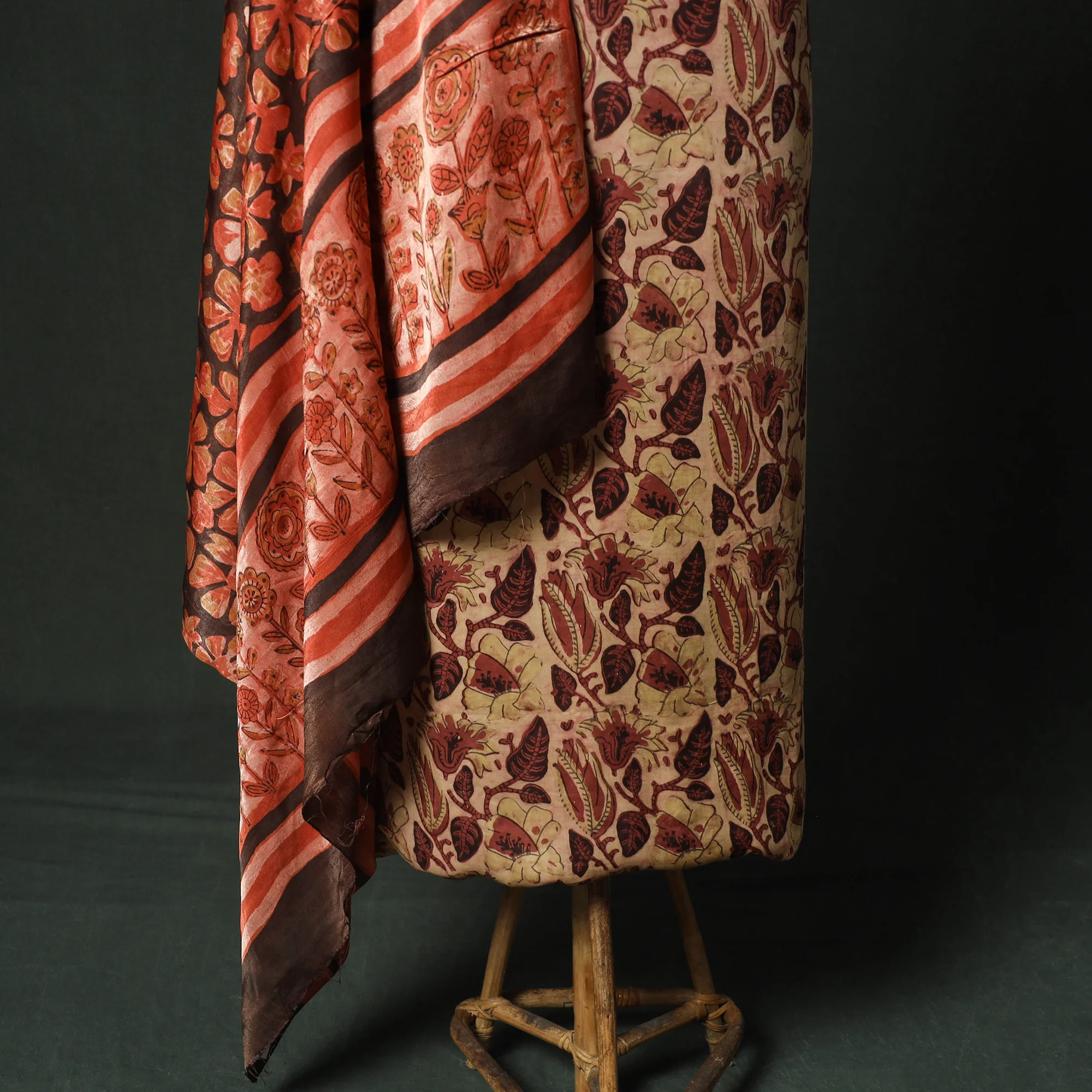 Orange - Bagru Vanaspati Block Print Modal Silk Lace Handwork 2pc Unstitched Dress Material Kurta Set 14 - Image 4