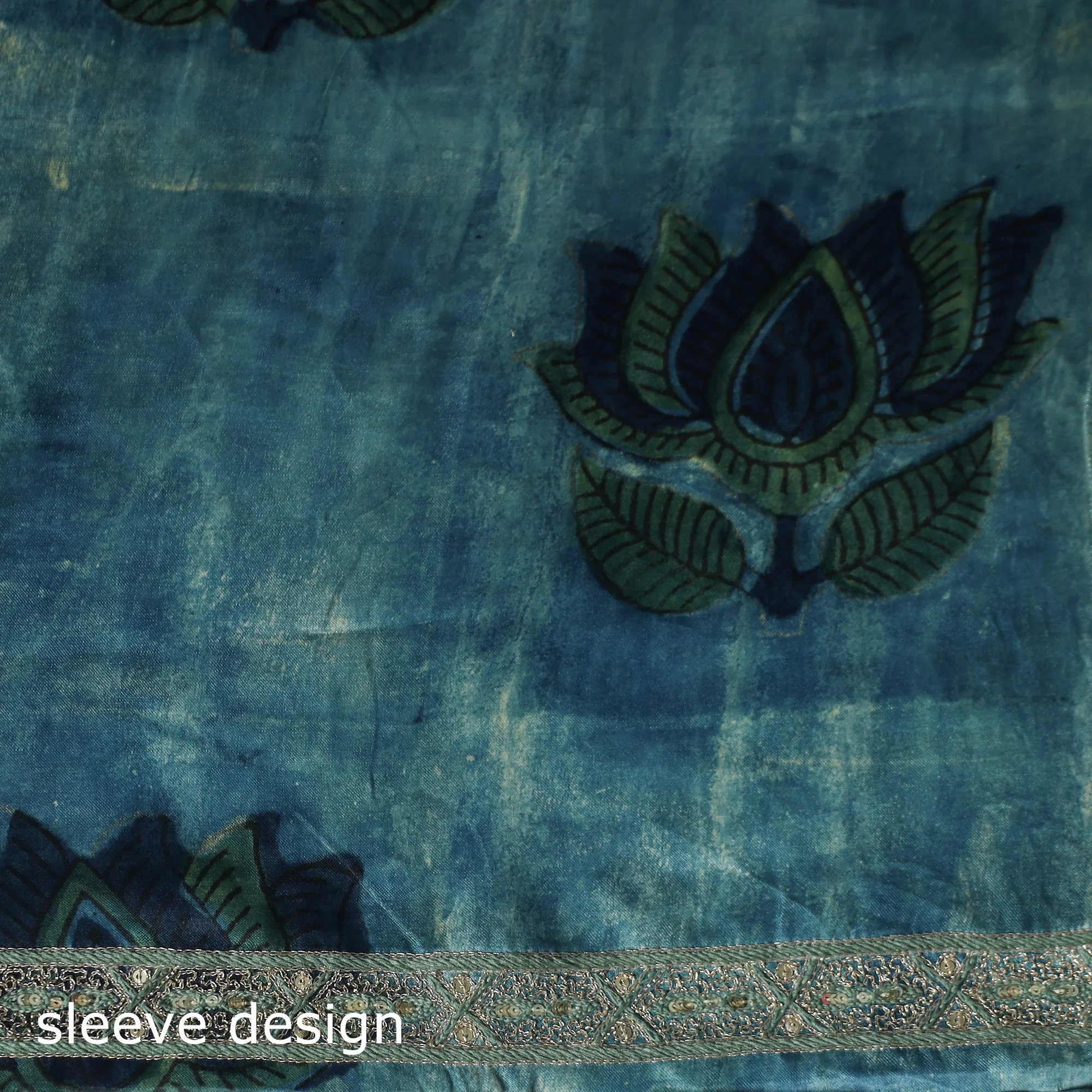 Blue - Bagru Vanaspati Block Print Modal Silk Lace Handwork 2pc Unstitched Dress Material Kurta Set 16 - Image 5