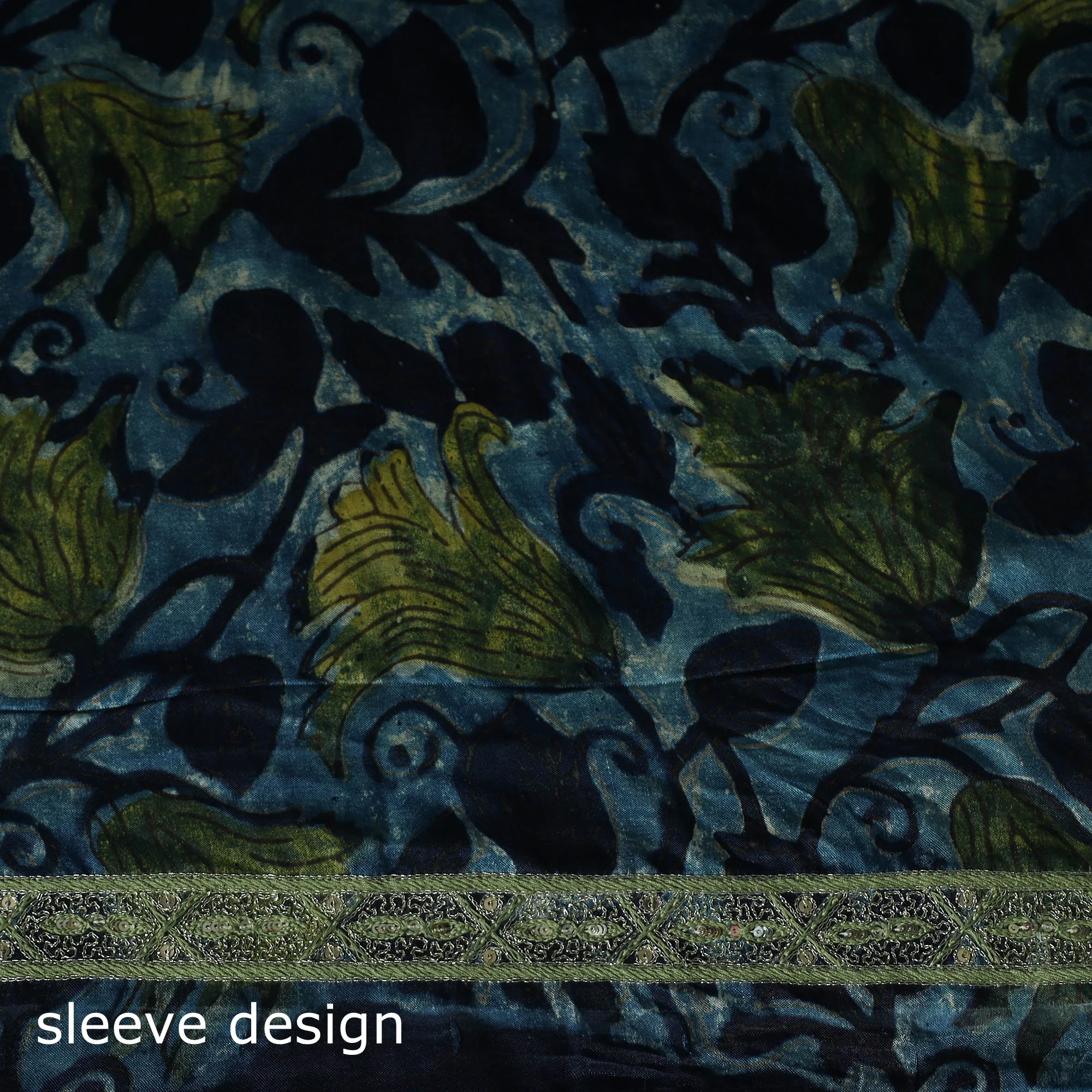 Blue - Bagru Vanaspati Block Print Modal Silk Lace Handwork 2pc Unstitched Dress Material Kurta Set 17 - Image 5