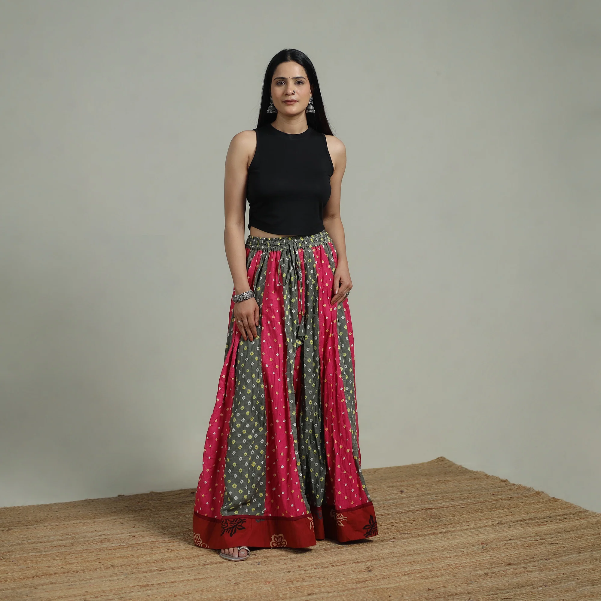 Bandhani Tie-Dye 24 Kali Patchwork Cotton Long Skirt 08