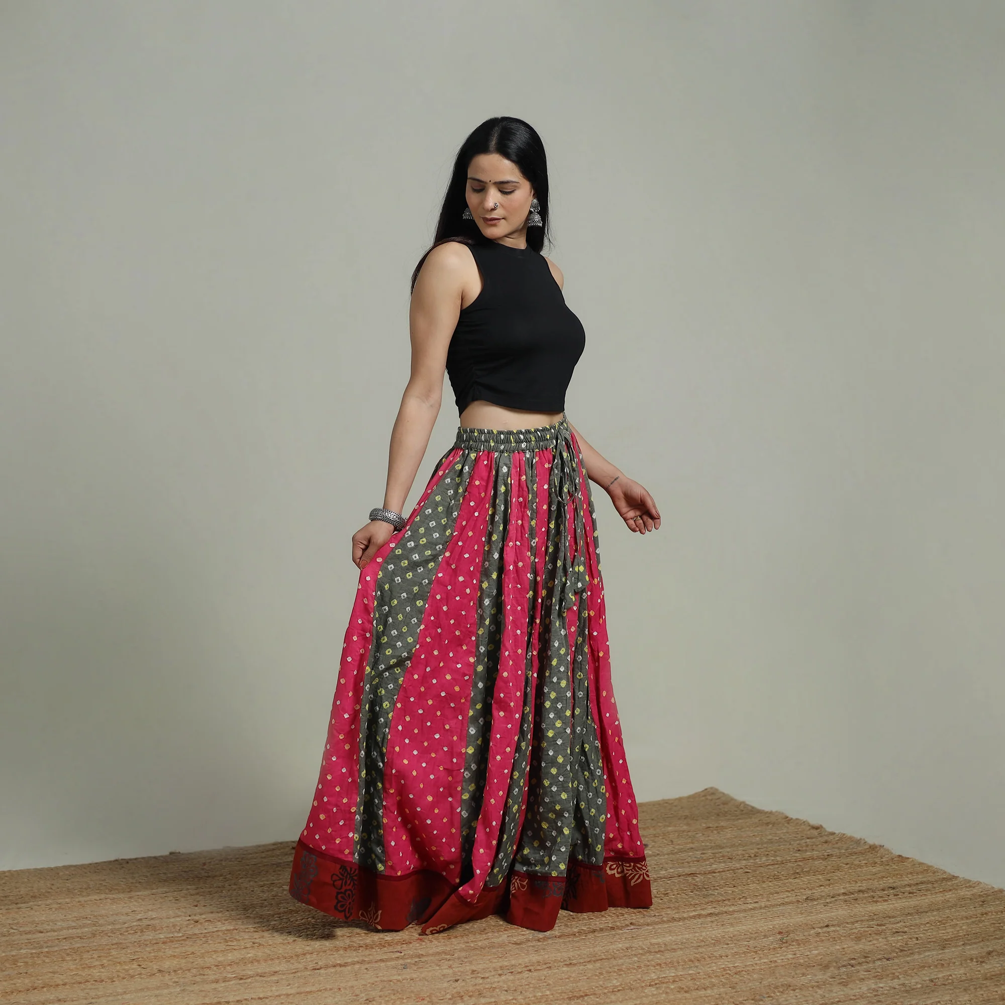 Bandhani Tie-Dye 24 Kali Patchwork Cotton Long Skirt 08 - Image 3