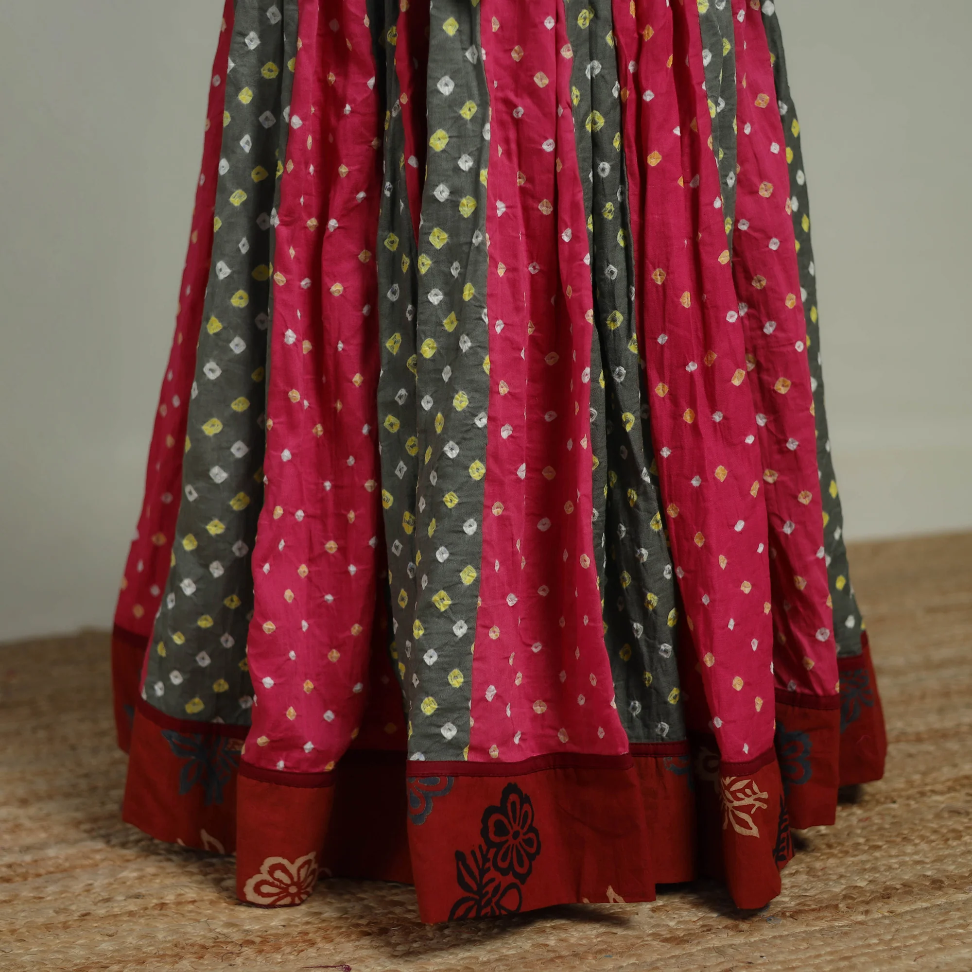 Bandhani Tie-Dye 24 Kali Patchwork Cotton Long Skirt 08 - Image 5