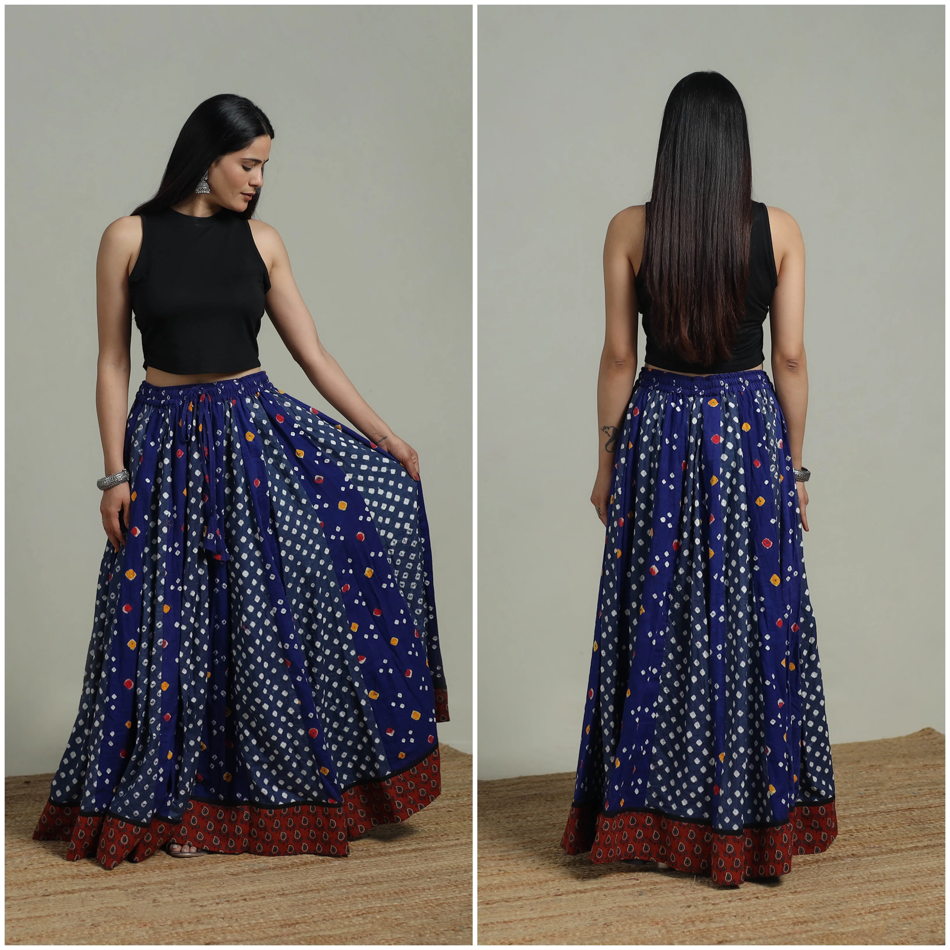 Bandhani Tie-Dye 24 Kali Patchwork Cotton Long Skirt 24 - Image 2