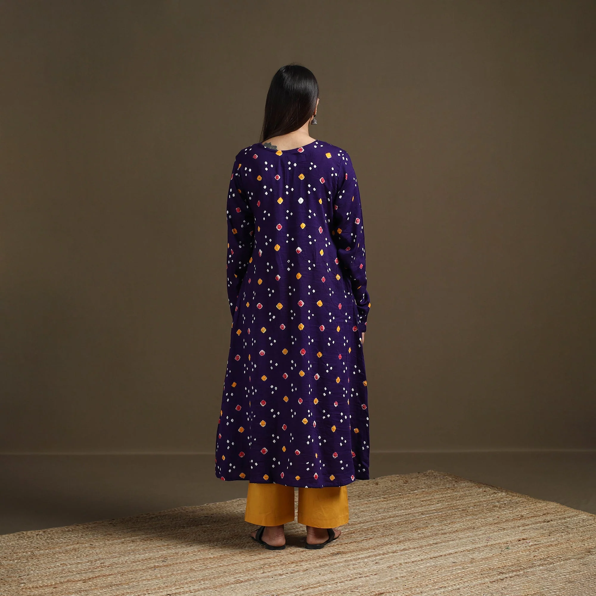 Purple - Bandhani Tie-Dye Cotton A-Line Kurta for women 02 - Image 5