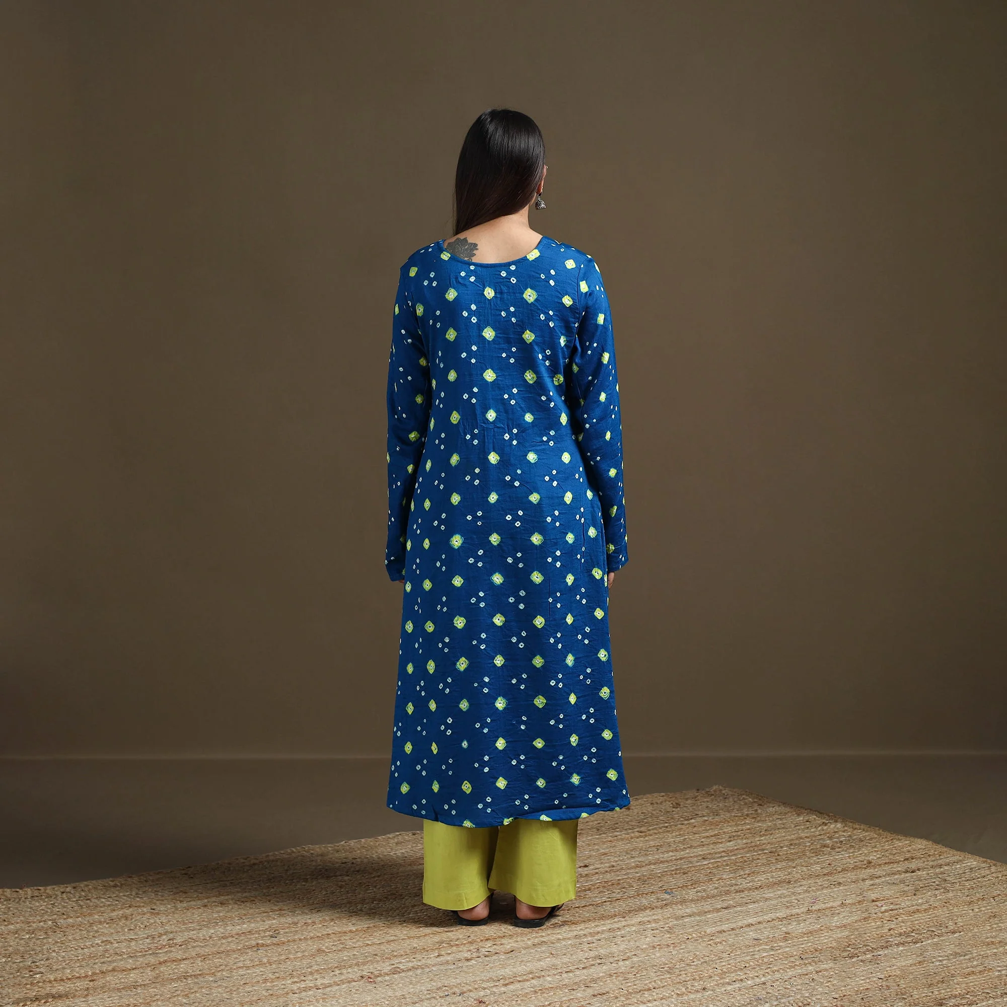 Blue - Bandhani Tie-Dye Cotton A-Line Kurta for women 03 - Image 5