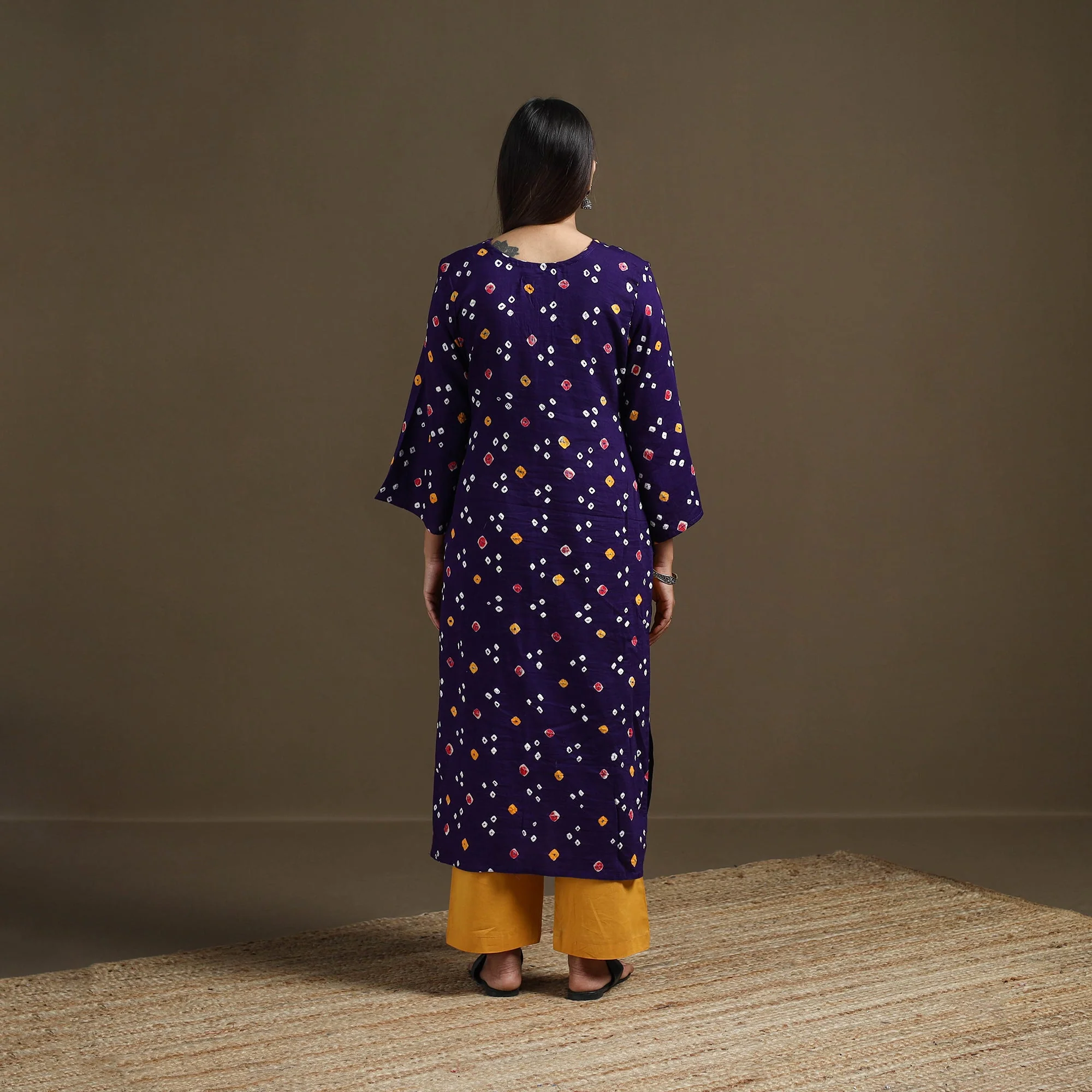 Blue - Bandhani Tie-Dye Cotton Straight Kurta for women 06 - Image 5