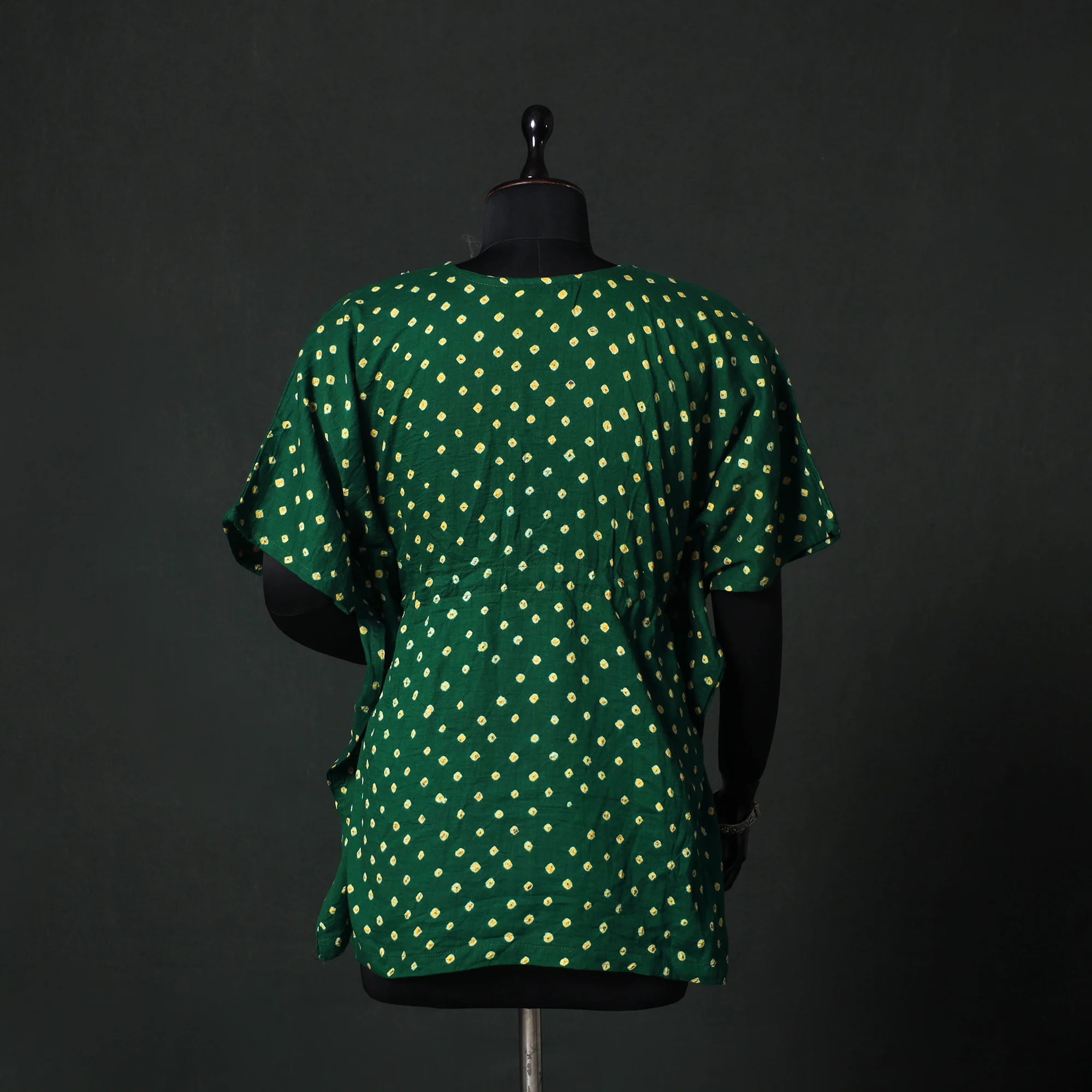 Green - Bandhani Tie-Dye Lace Work Cotton Kaftan (Short) 88 - Image 5