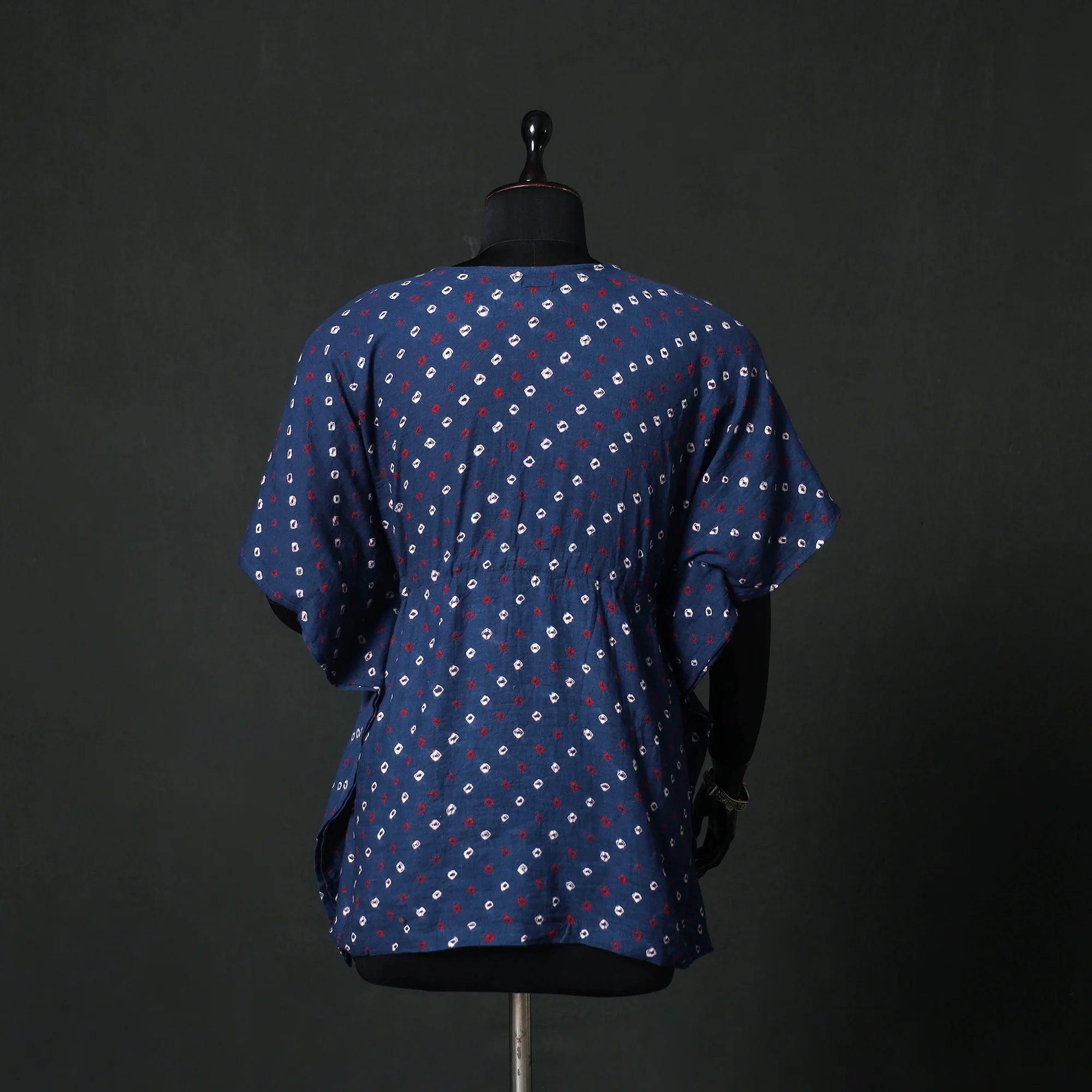 Blue - Bandhani Tie-Dye Lace Work Cotton Kaftan (Short) 90 - Image 5