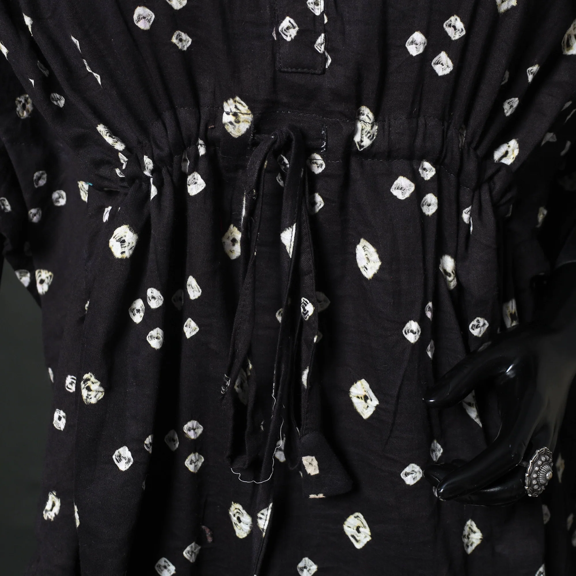 Black - Bandhani Tie-Dye Lace Work Cotton Kaftan (Short) 91 - Image 3