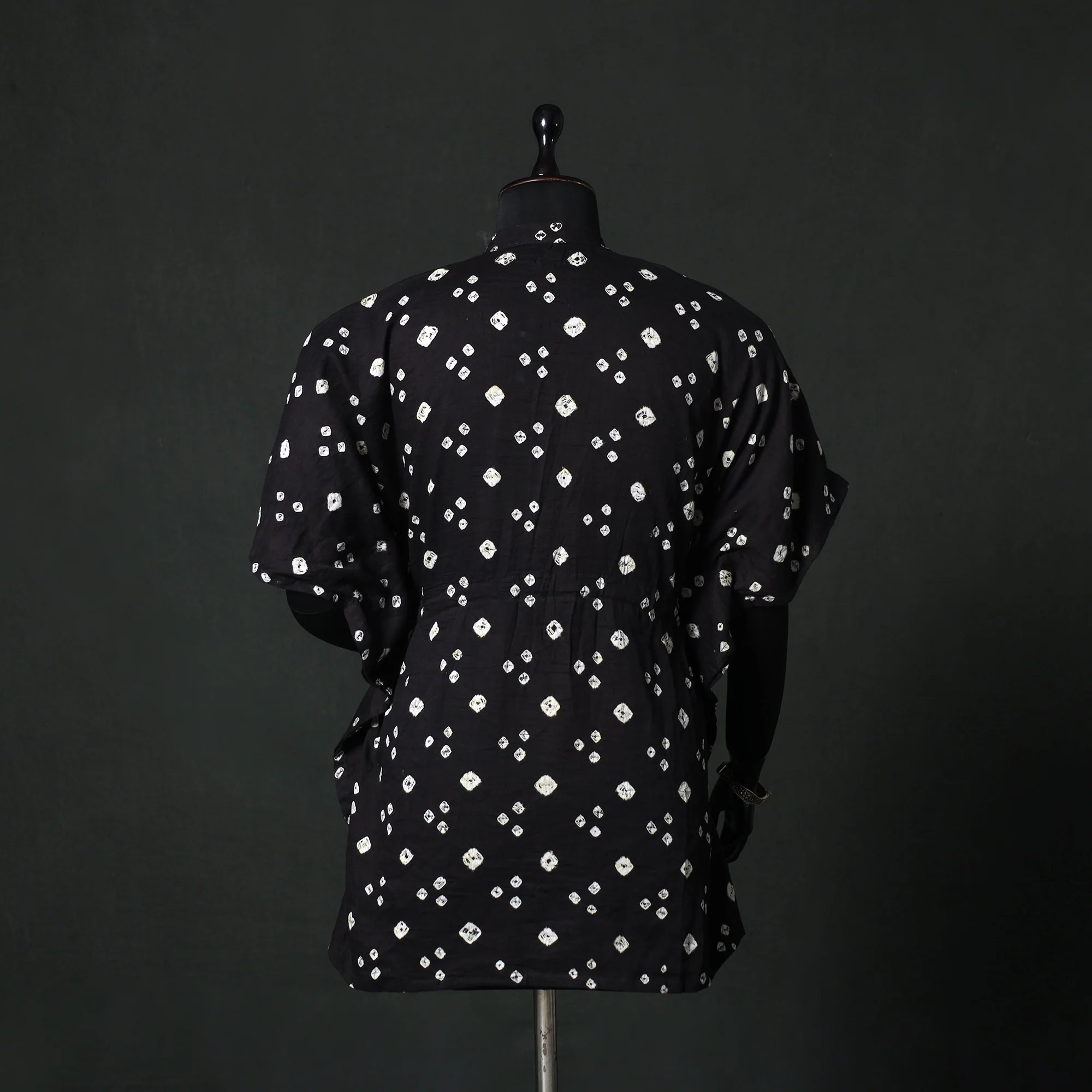 Black - Bandhani Tie-Dye Lace Work Cotton Kaftan (Short) 91 - Image 5
