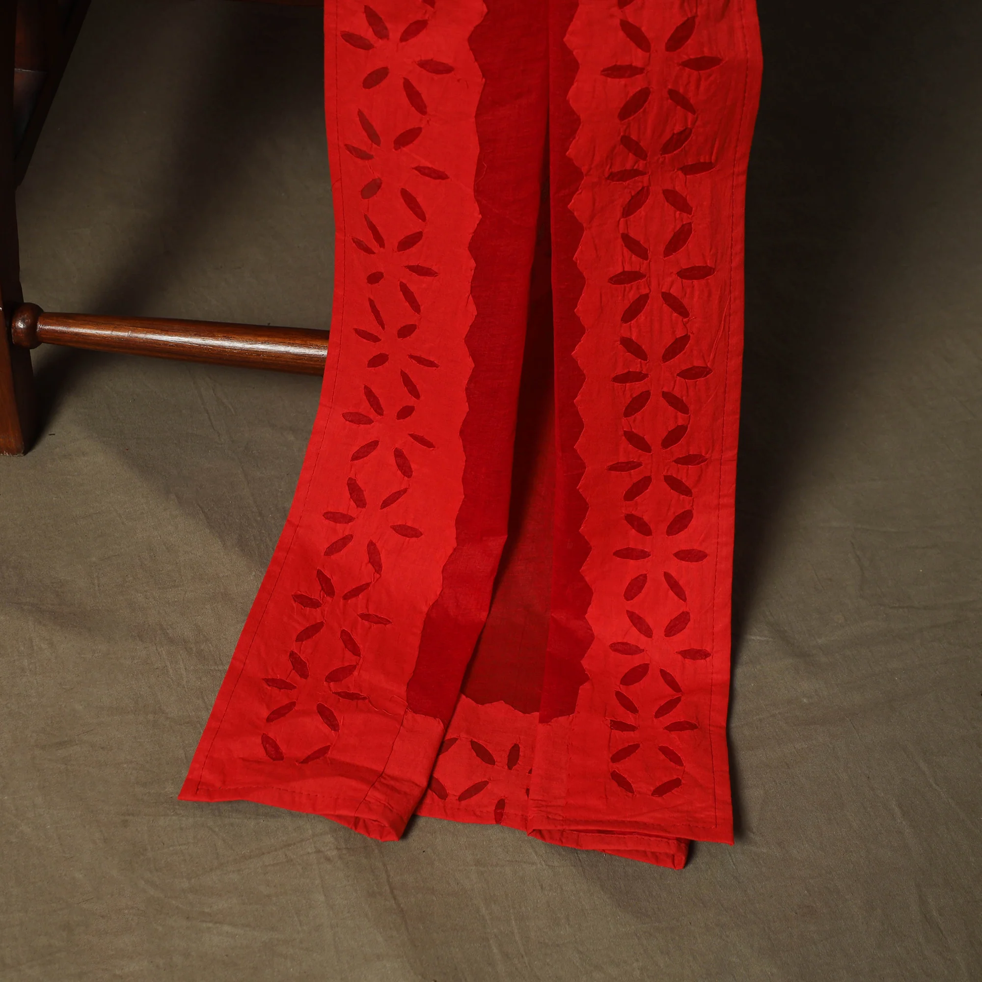 Red - Barmer Applique Cutwork Cotton 3pc Unstitched Dress Material Suit Set 01 - Image 4