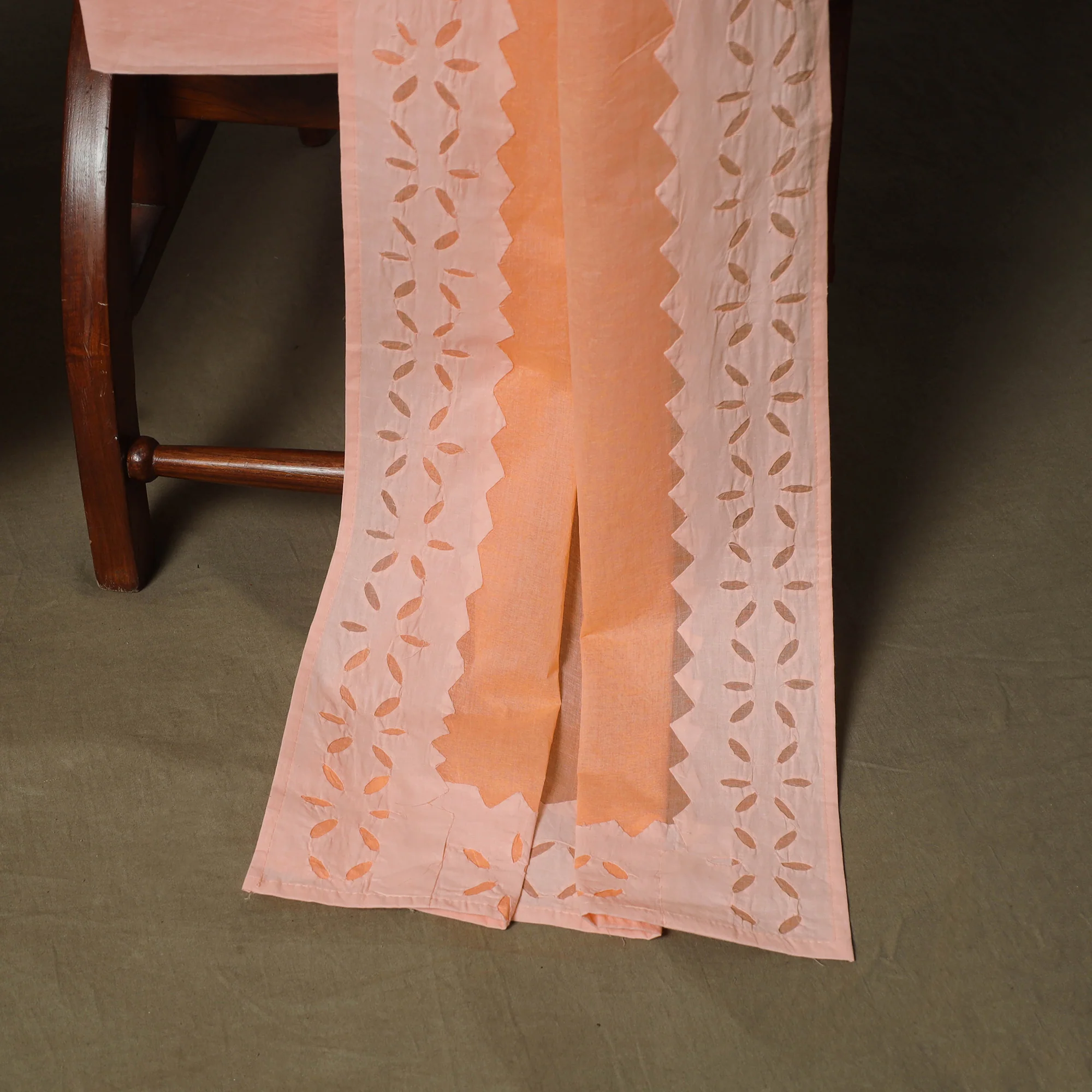 Peach - Barmer Applique Cutwork Cotton 3pc Unstitched Dress Material Suit Set 02 - Image 4