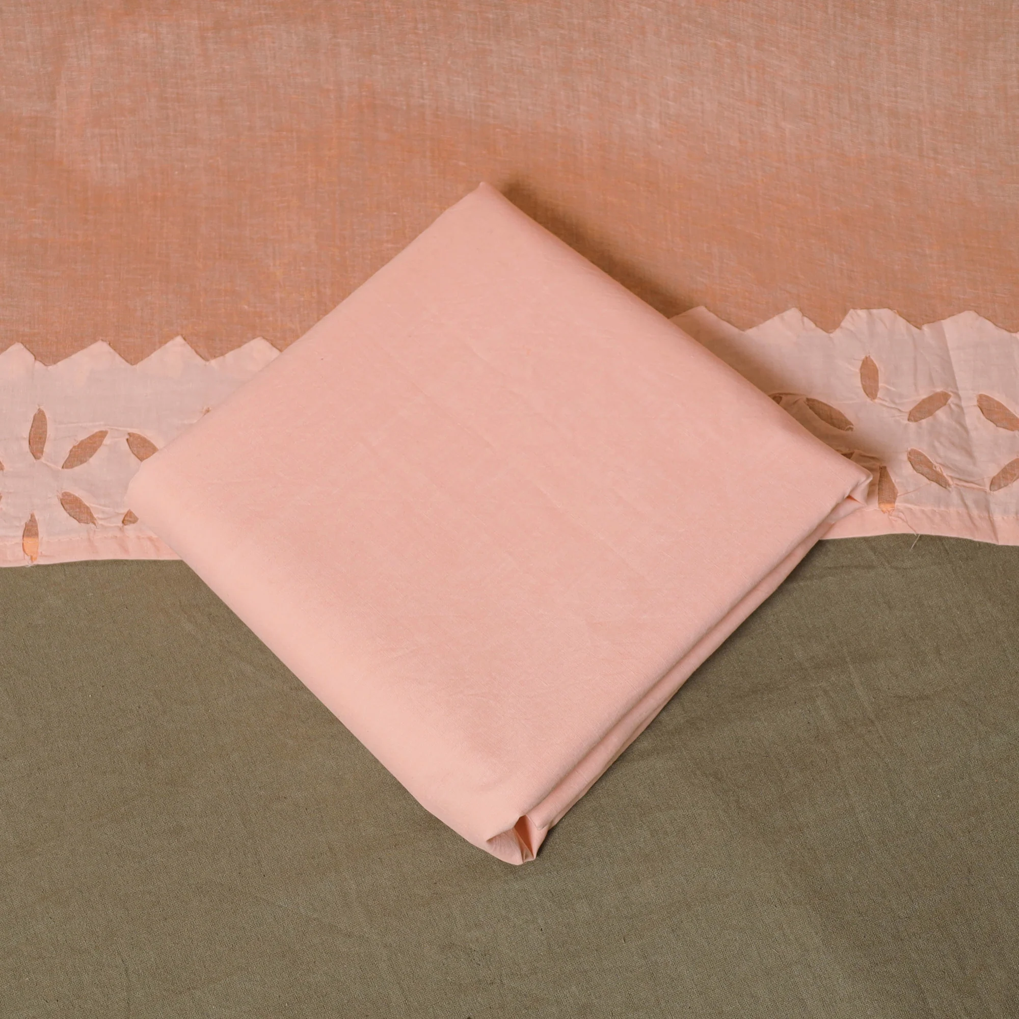 Peach - Barmer Applique Cutwork Cotton 3pc Unstitched Dress Material Suit Set 02 - Image 5