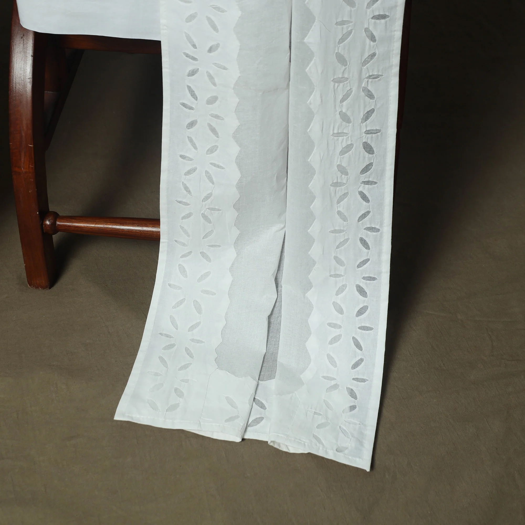 White - Barmer Applique Cutwork Cotton 3pc Unstitched Dress Material Suit Set 03 - Image 4