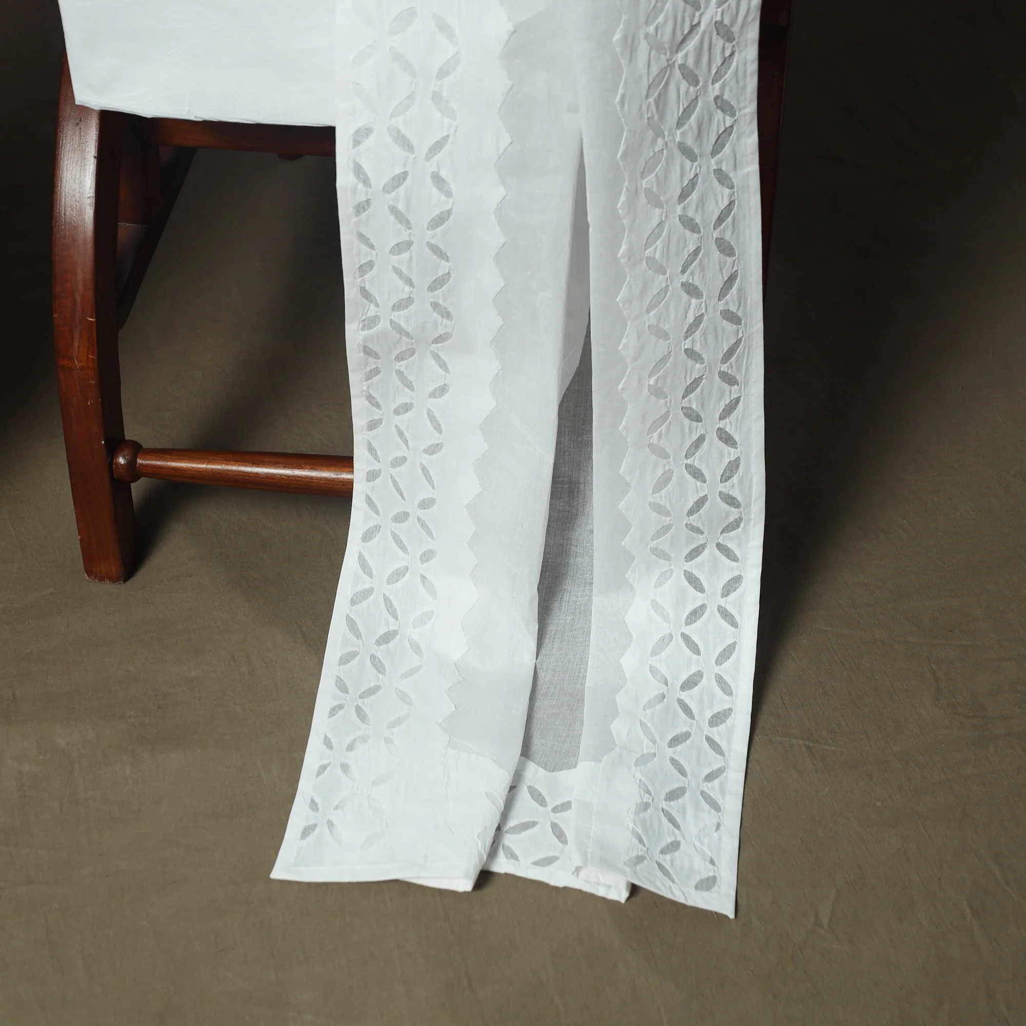 White - Barmer Applique Cutwork Cotton 3pc Unstitched Dress Material Suit Set 05 - Image 4
