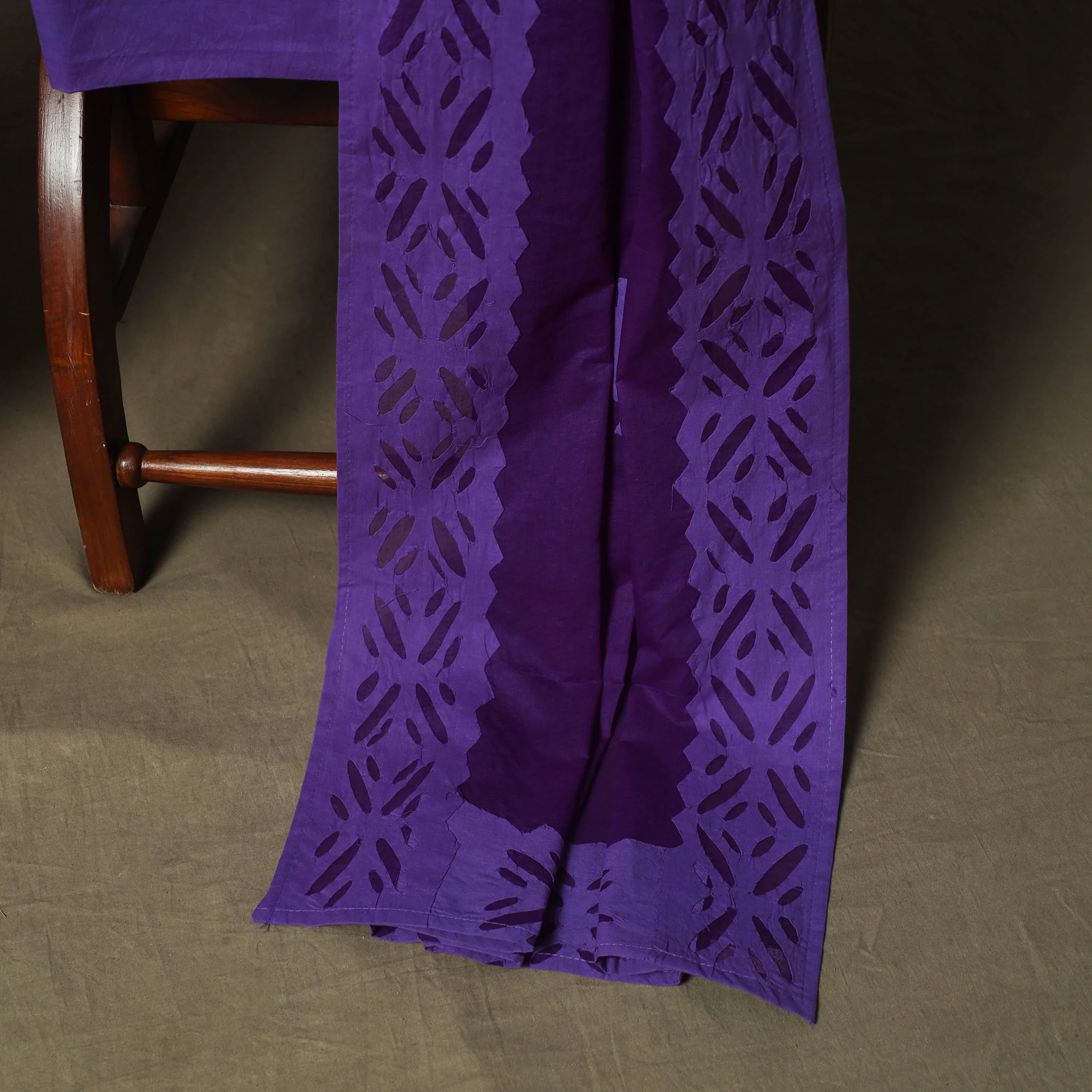 Purple - Barmer Applique Cutwork Cotton 3pc Unstitched Dress Material Suit Set 06 - Image 4