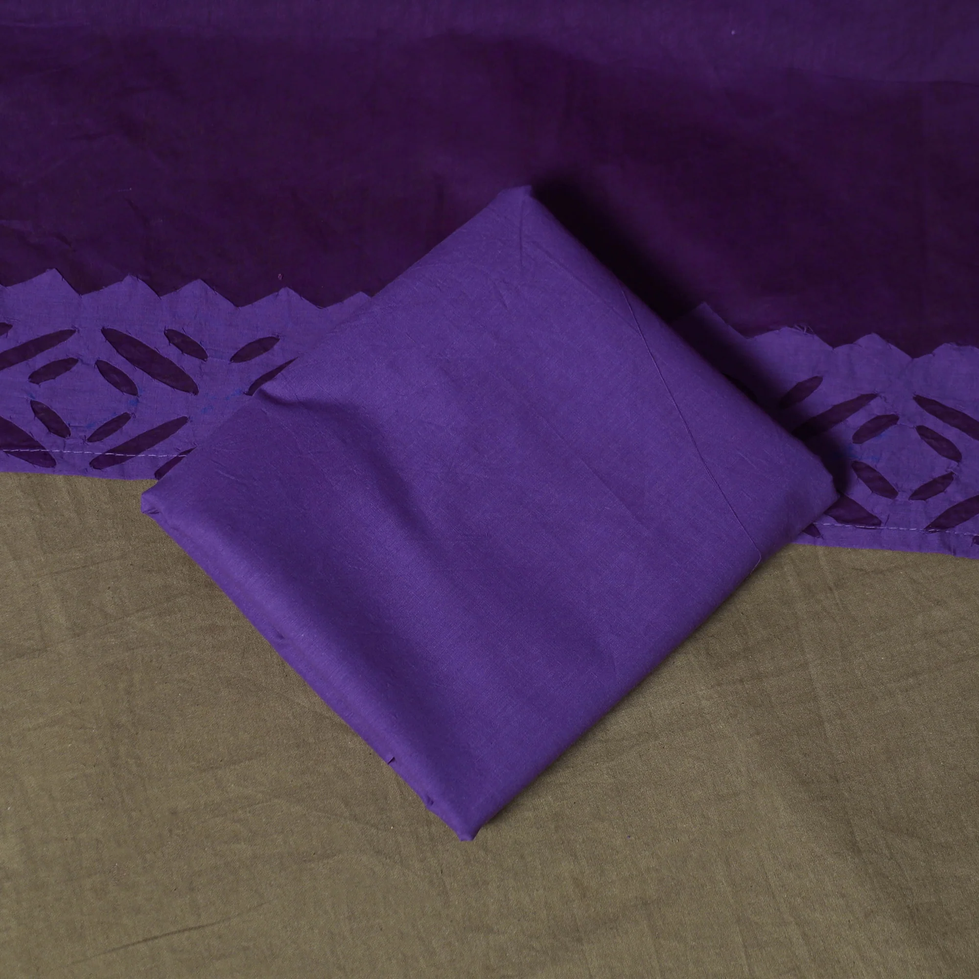 Purple - Barmer Applique Cutwork Cotton 3pc Unstitched Dress Material Suit Set 06 - Image 5
