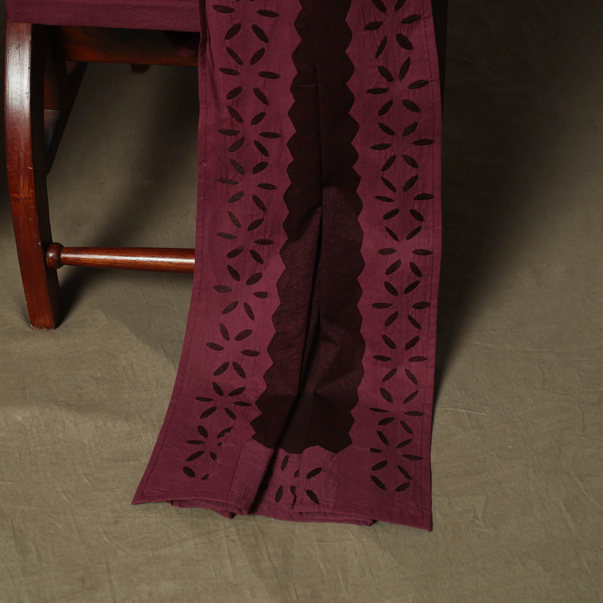 Maroon - Barmer Applique Cutwork Cotton 3pc Unstitched Dress Material Suit Set 07 - Image 4