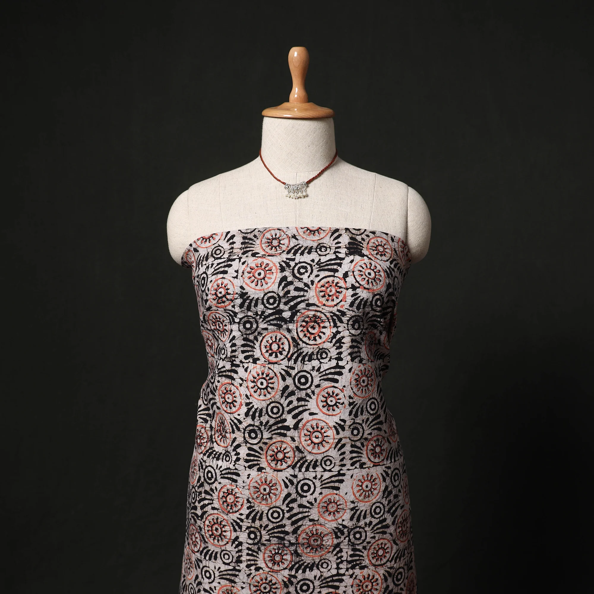 Batik Hand Block Print 2pc Cotton Unstitched Dress Material Kurta Set with Jewellery 02 - Image 2
