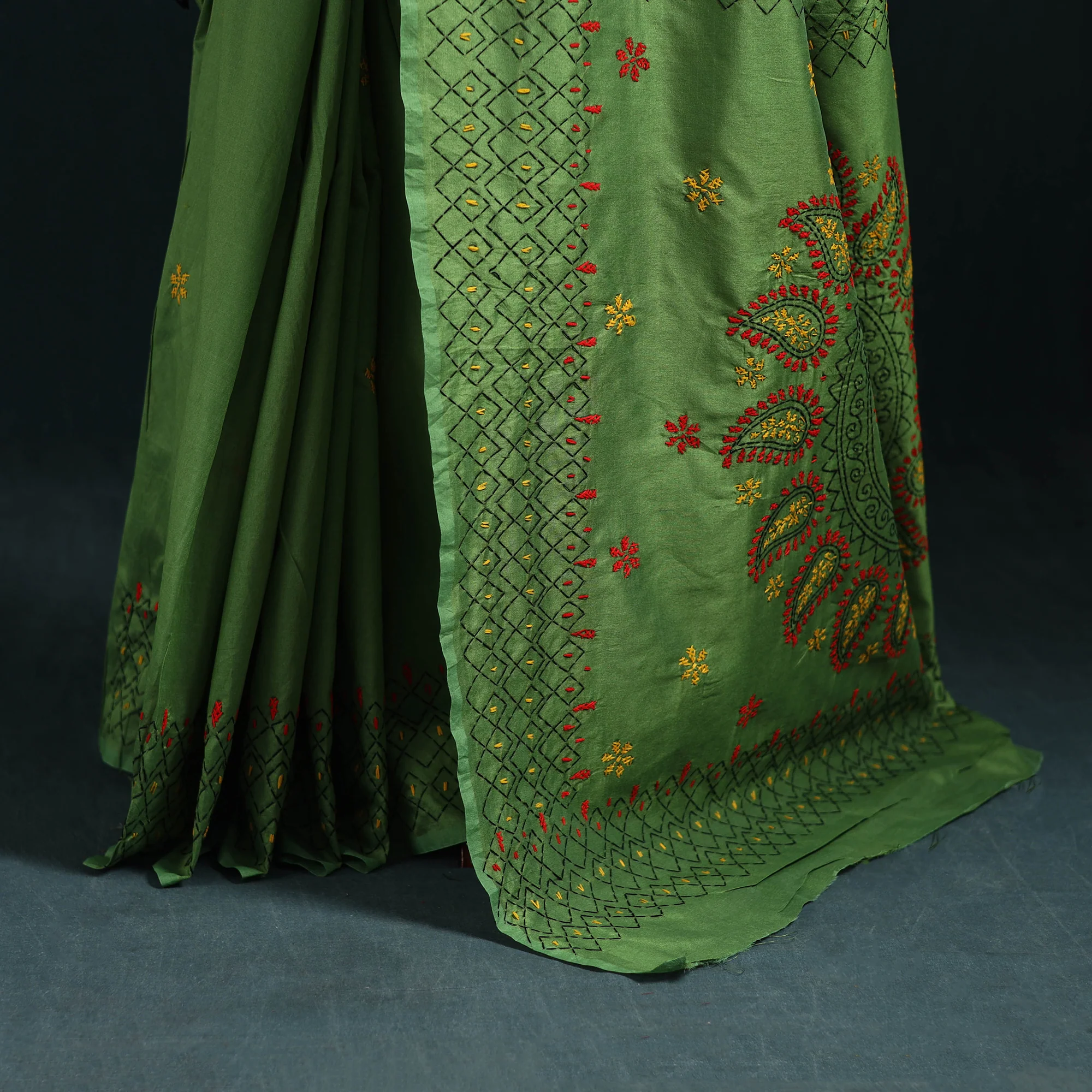 Bengal Hand Embroidery Silk Nakshi Kantha Saree 03 - Image 4