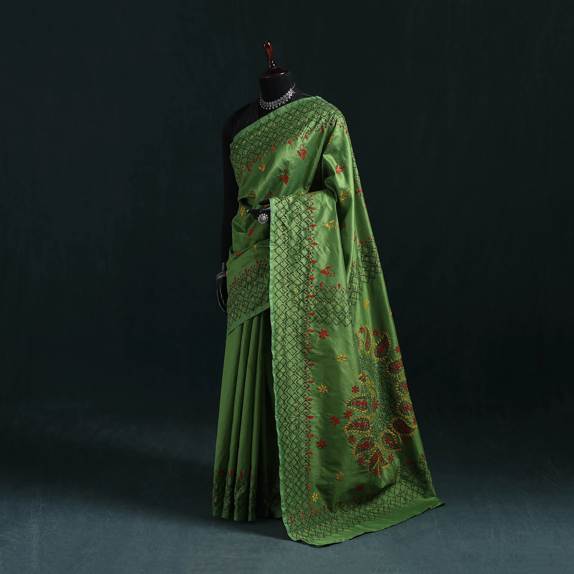 Bengal Hand Embroidery Silk Nakshi Kantha Saree 04