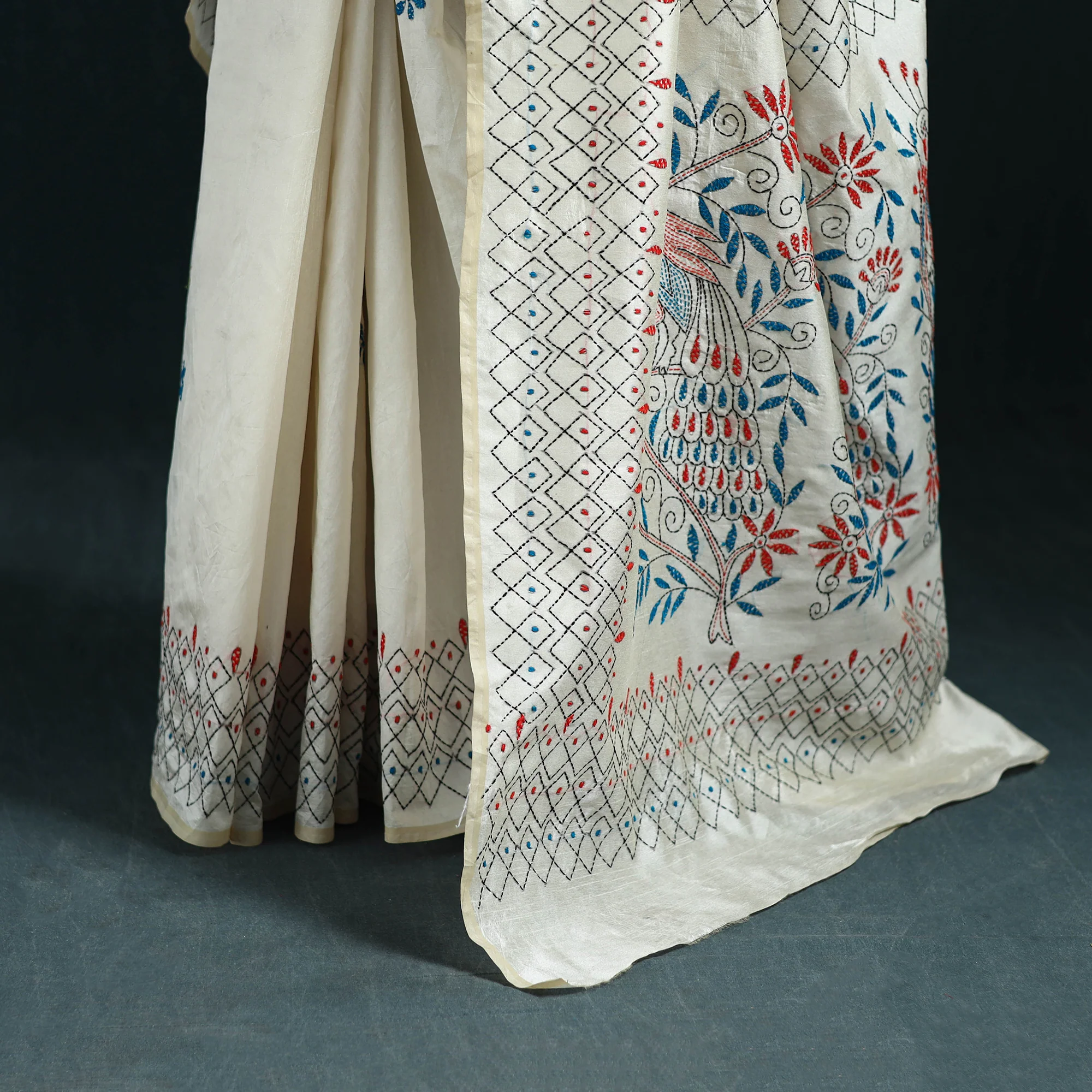 Bengal Hand Embroidery Silk Nakshi Kantha Saree 05 - Image 4