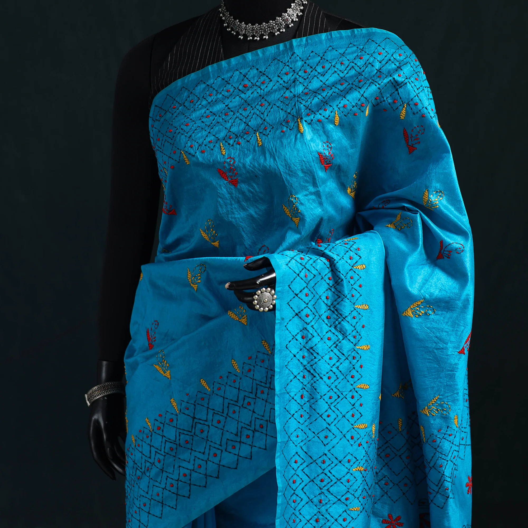 Bengal Hand Embroidery Silk Nakshi Kantha Saree 24 - Image 2