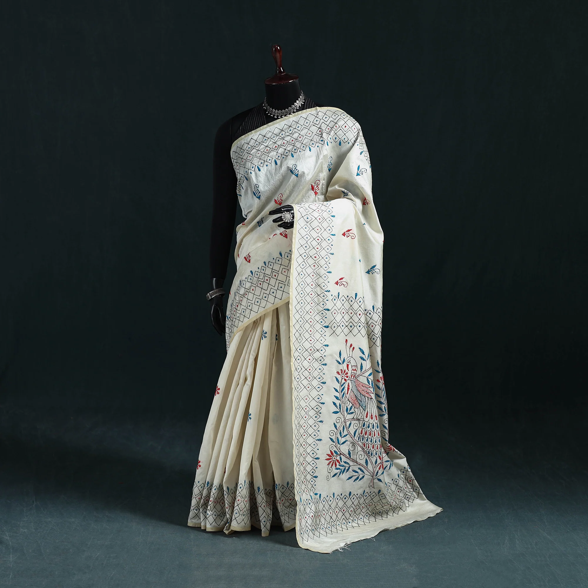 Bengal Hand Embroidery Silk Nakshi Kantha Saree 33