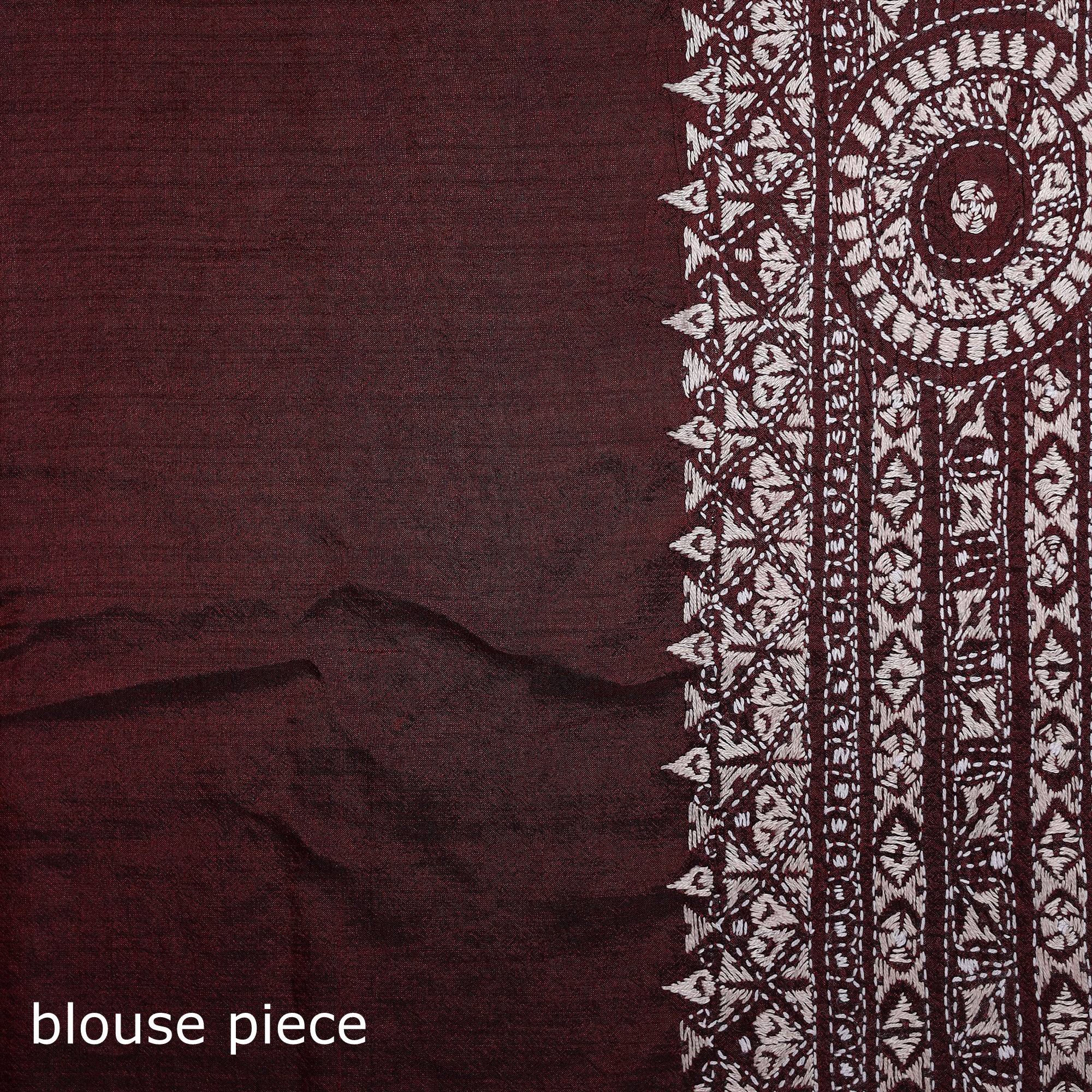 Maroon - Bengal Kantha Hand Embroidered Pure Silk Saree 01 - Image 5