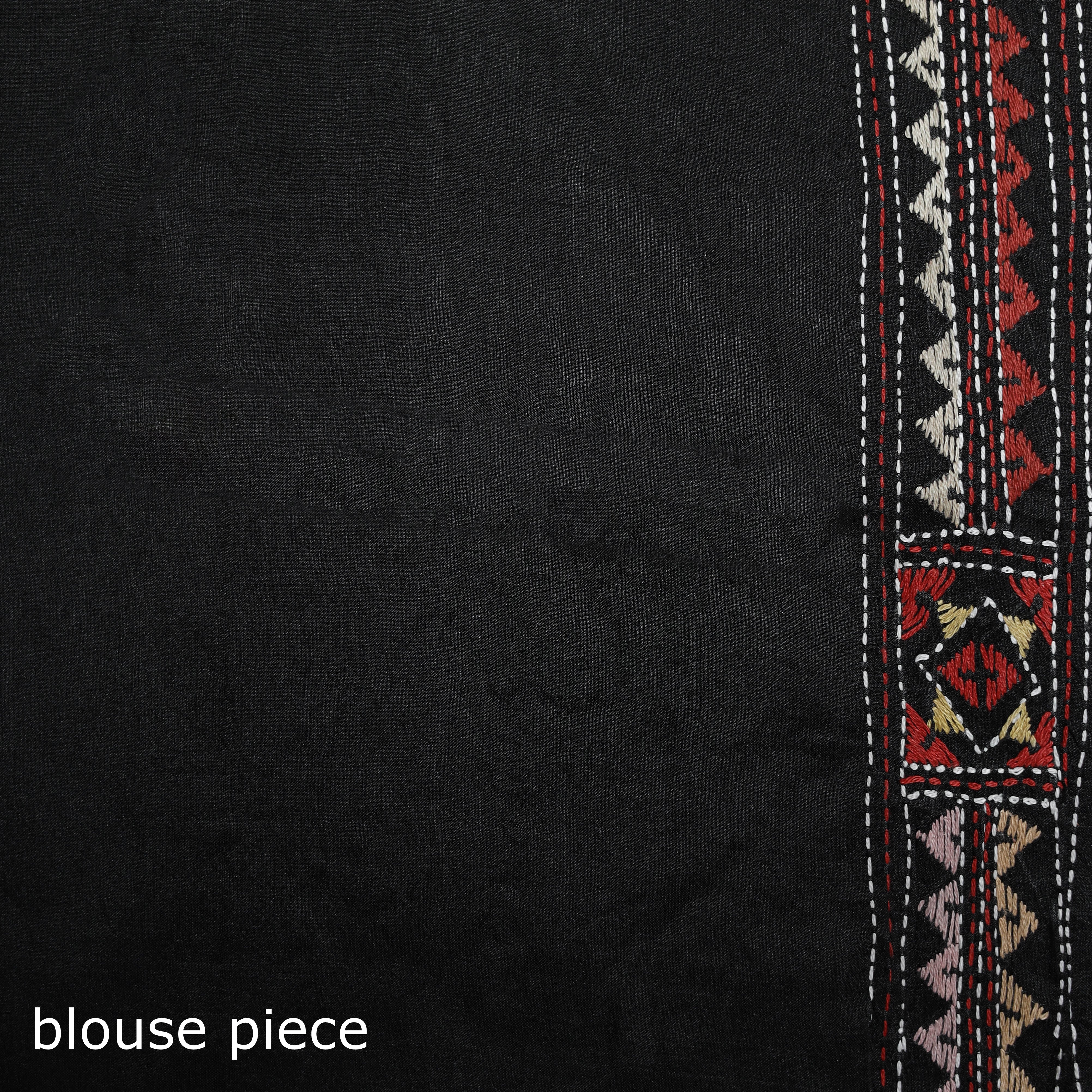 Black - Bengal Kantha Hand Embroidered Pure Silk Saree 02 - Image 5