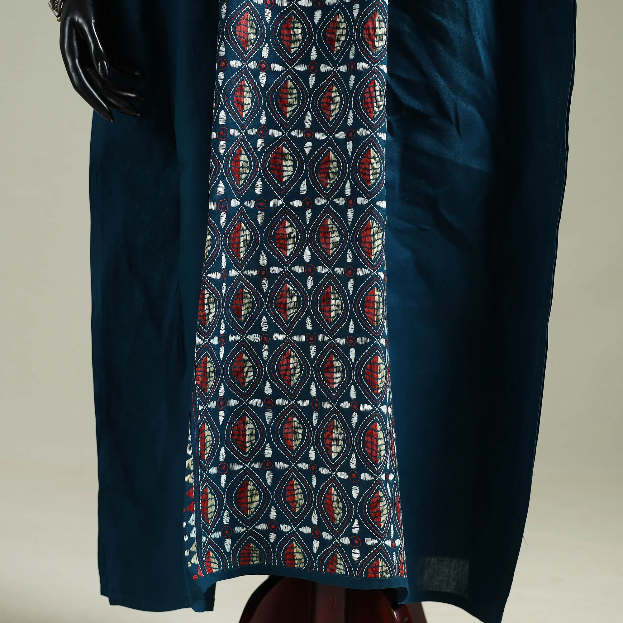 Blue - Bengal Kantha Hand Embroidery Cotton Long Kaftan 02 - Image 4