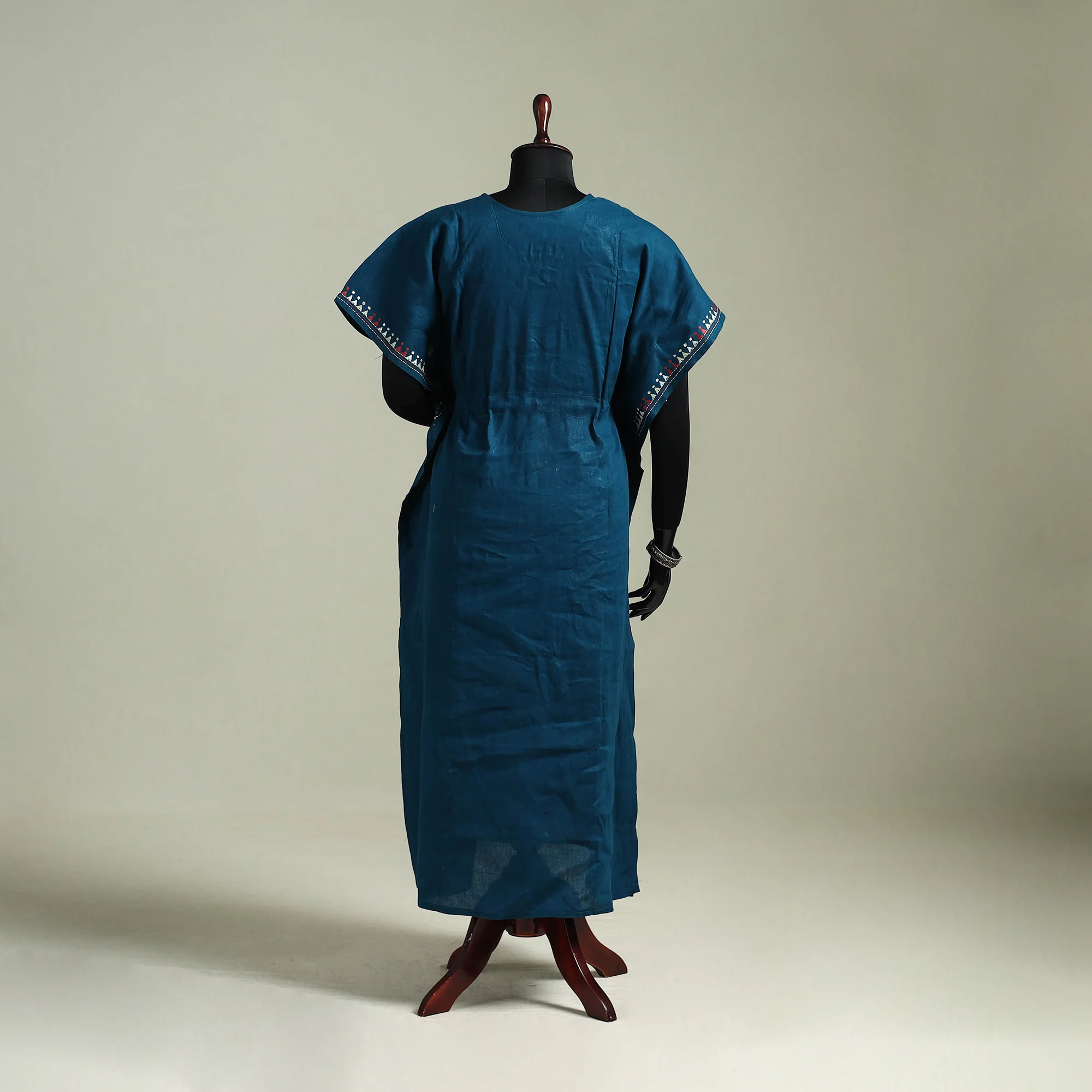 Blue - Bengal Kantha Hand Embroidery Cotton Long Kaftan 02 - Image 5