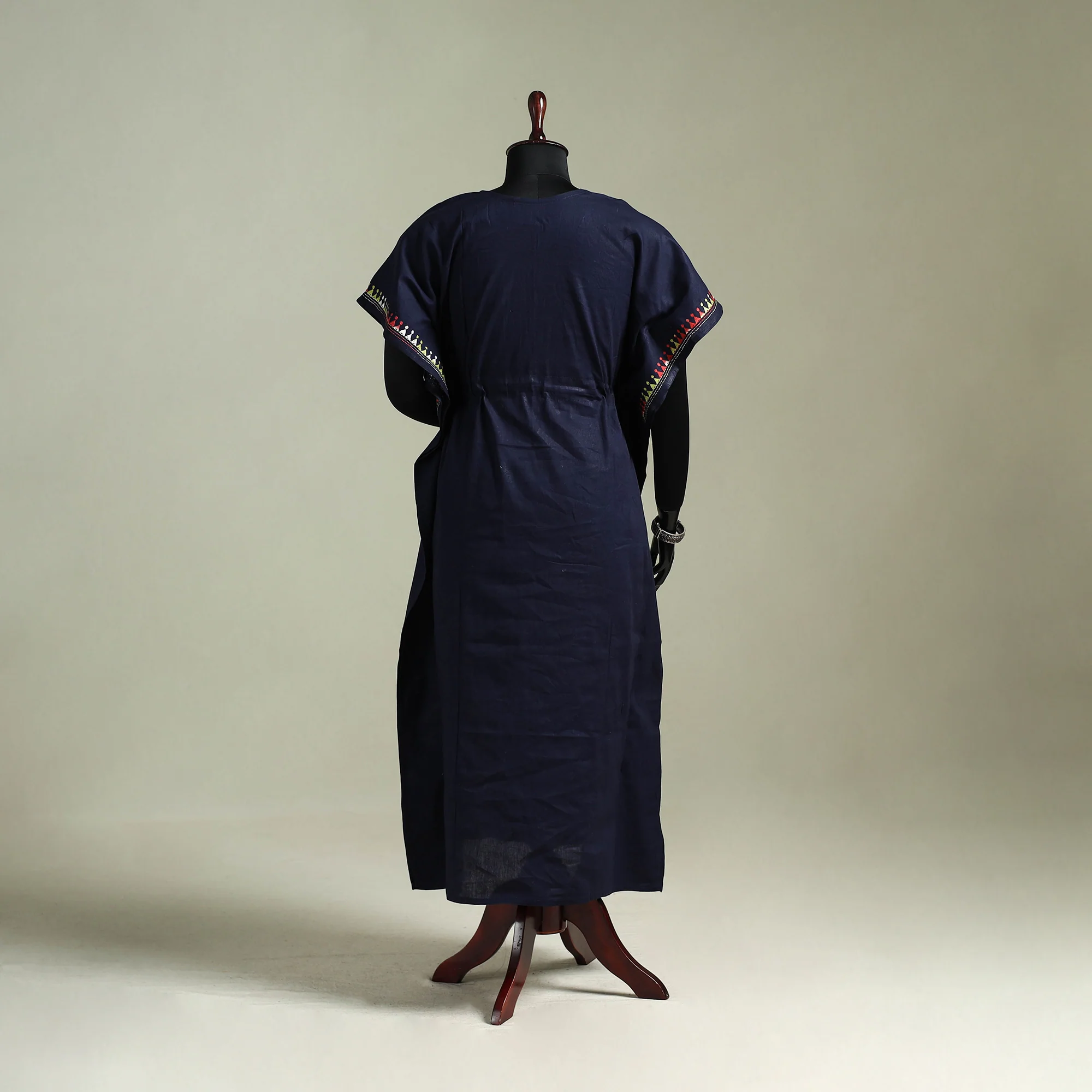 Blue - Bengal Kantha Hand Embroidery Cotton Long Kaftan 16 - Image 5