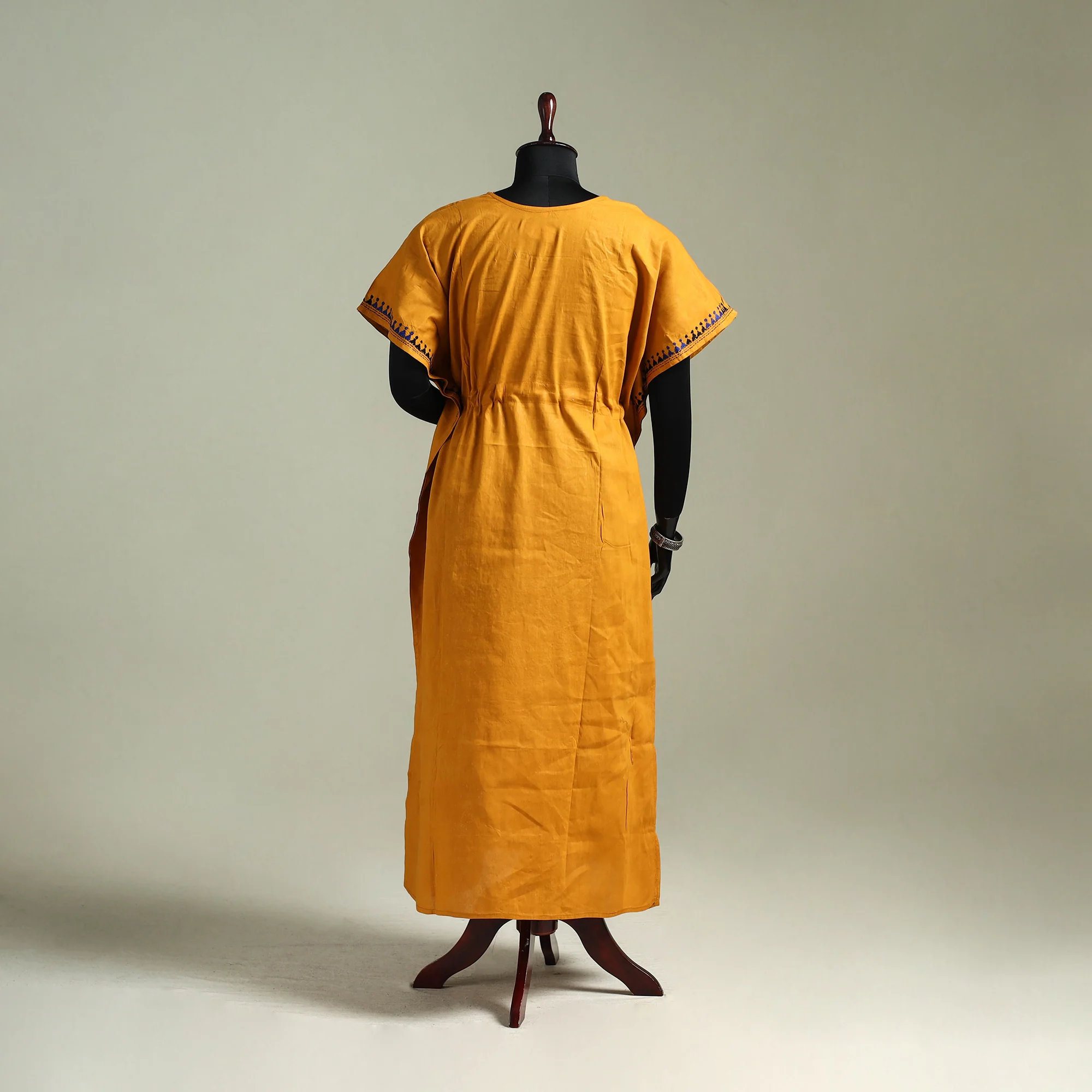 Orange - Bengal Kantha Hand Embroidery Cotton Long Kaftan 17 - Image 5