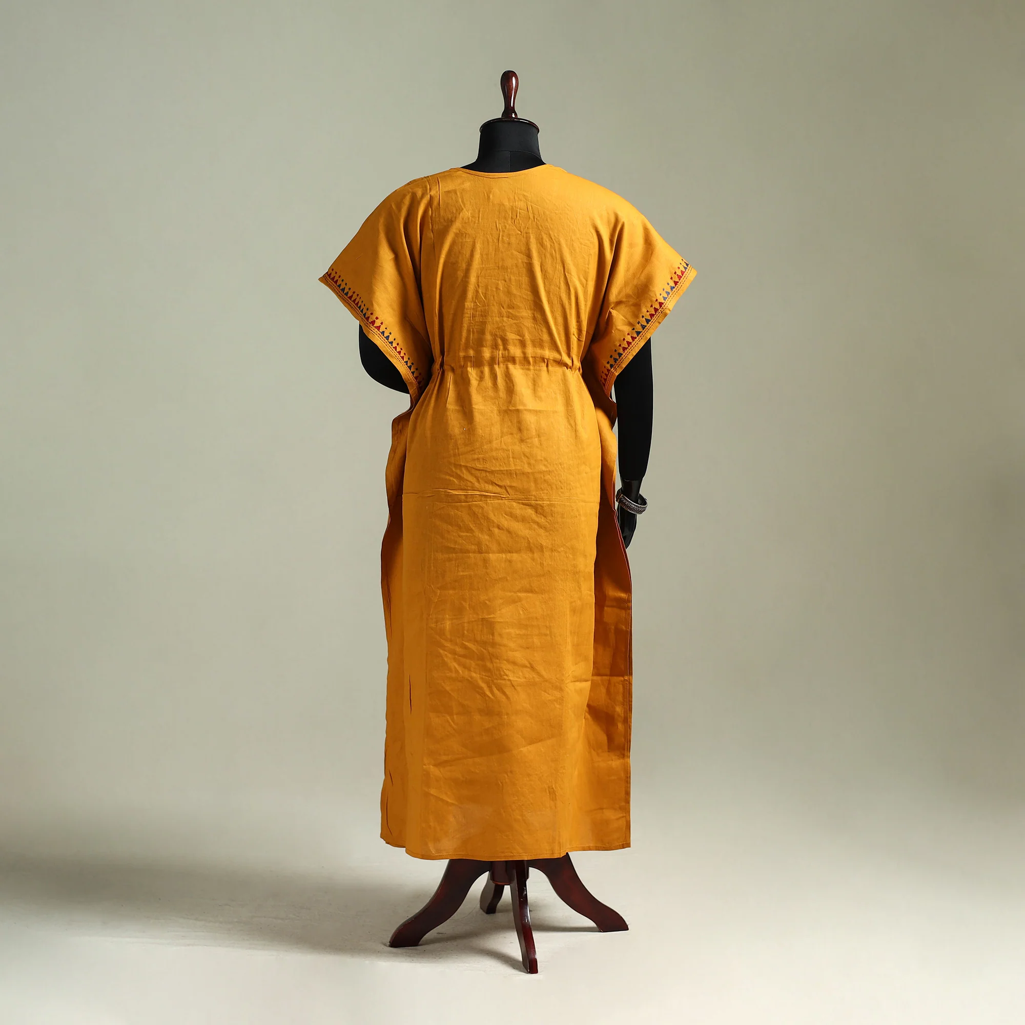 Orange - Bengal Kantha Hand Embroidery Cotton Long Kaftan 18 - Image 5