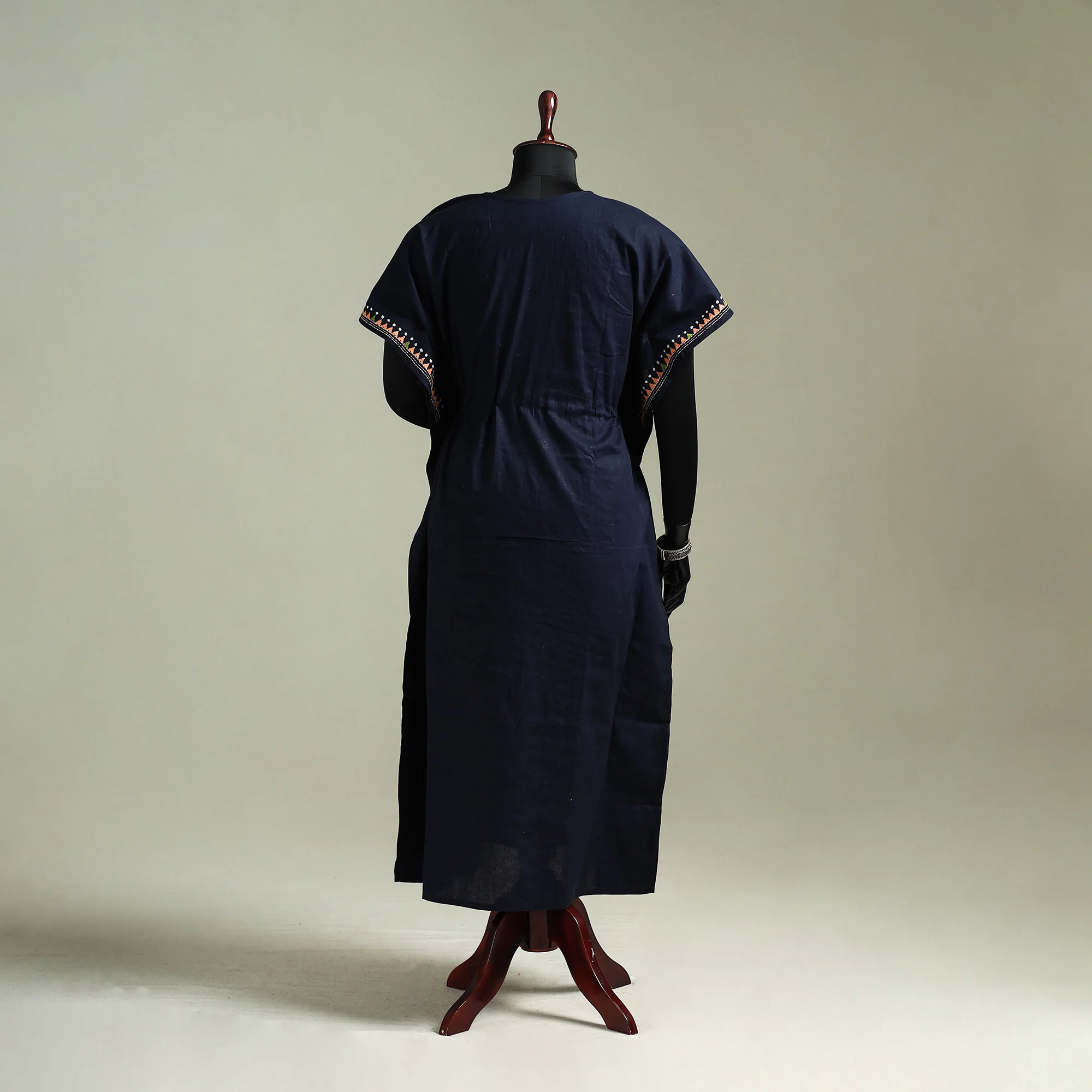 Black - Bengal Kantha Hand Embroidery Cotton Long Kaftan 23 - Image 5