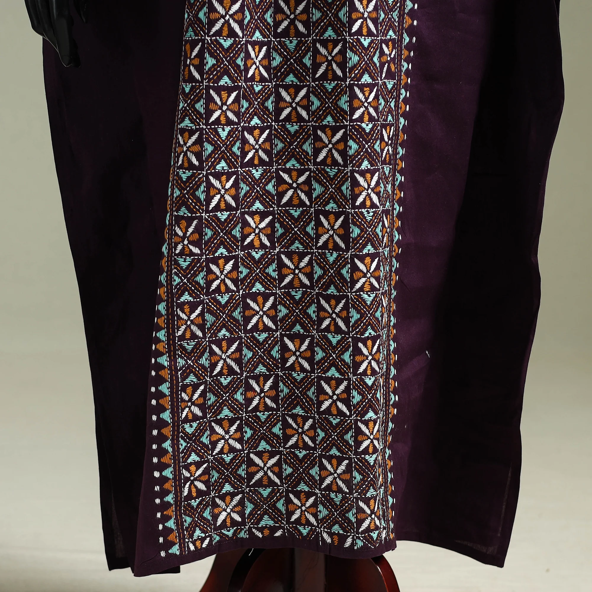 Purple - Bengal Kantha Hand Embroidery Cotton Long Kaftan 24 - Image 4
