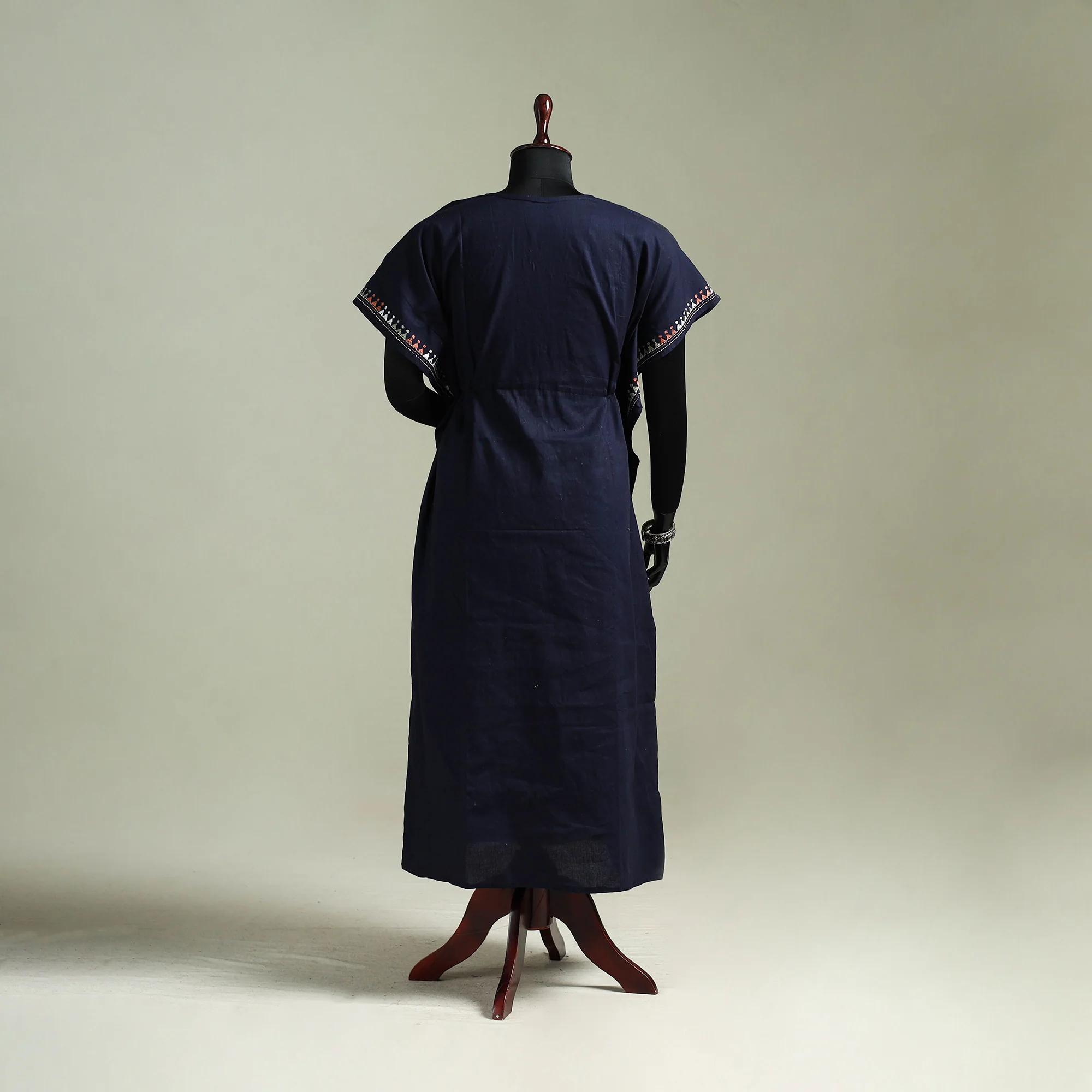 Blue - Bengal Kantha Hand Embroidery Cotton Long Kaftan 47 - Image 5