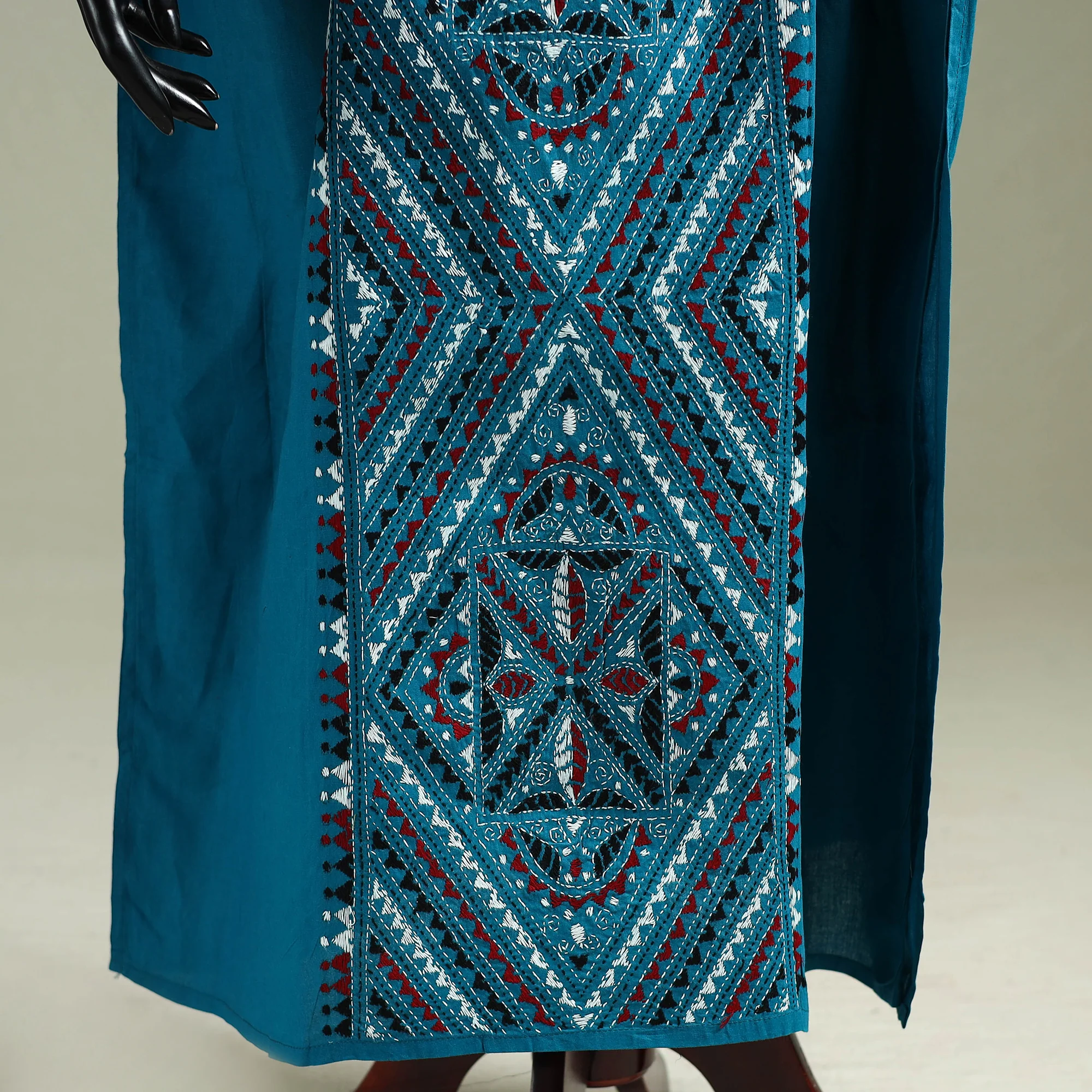 Blue - Bengal Kantha Hand Embroidery Cotton Long Kaftan 48 - Image 4