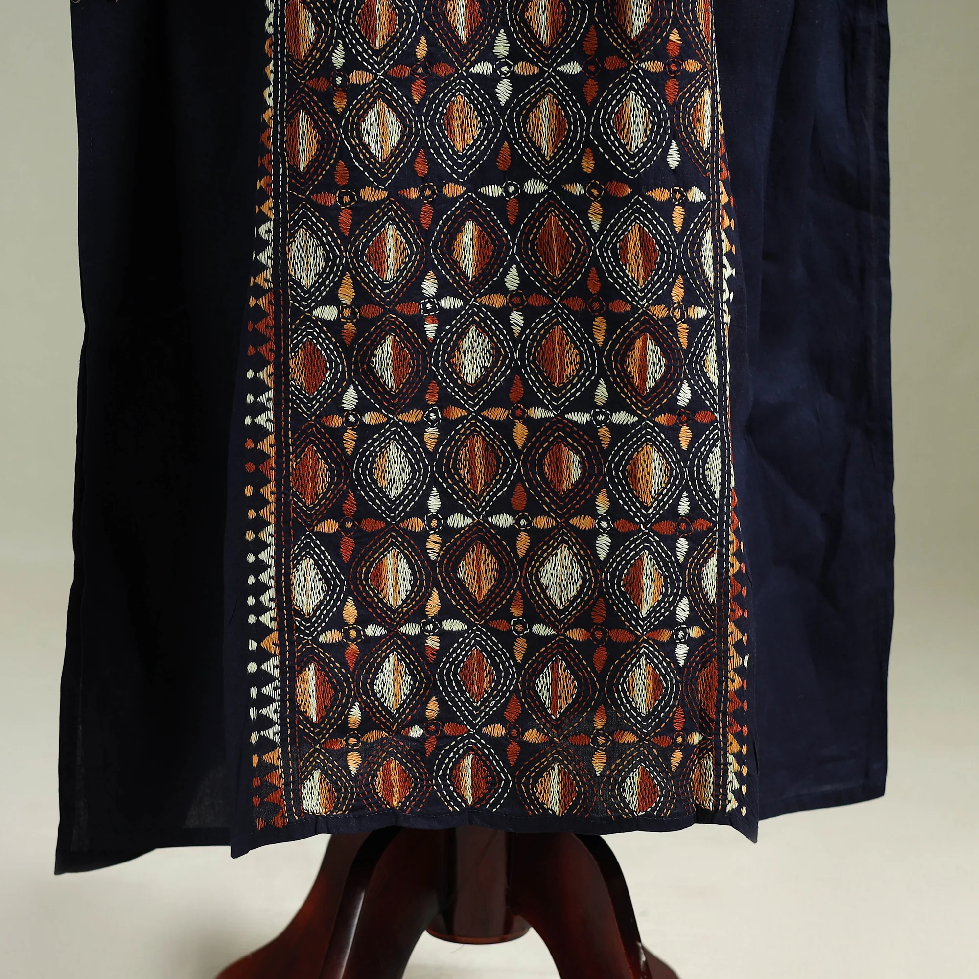 Blue - Bengal Kantha Hand Embroidery Cotton Long Kaftan 57 - Image 4