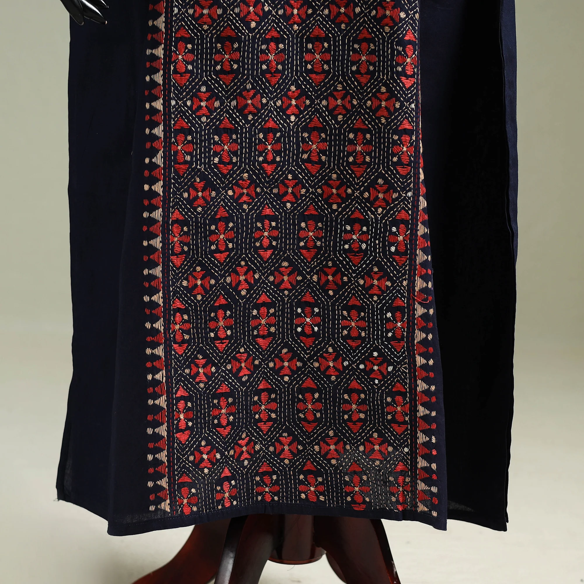 Blue - Bengal Kantha Hand Embroidery Cotton Long Kaftan 58 - Image 4