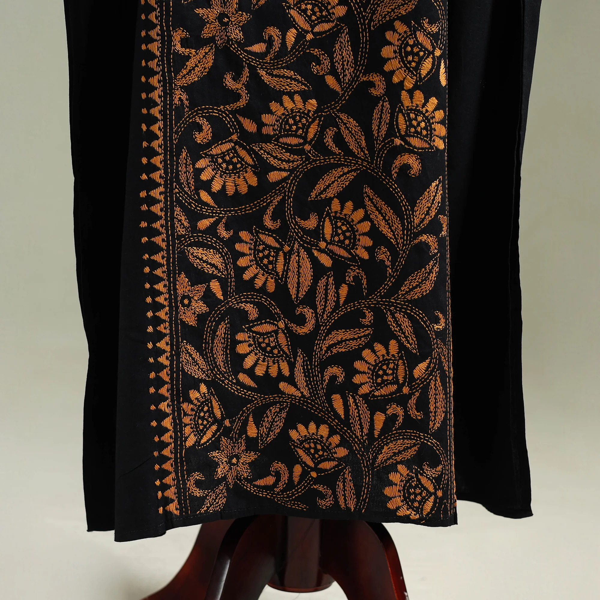 Black - Bengal Kantha Hand Embroidery Cotton Long Kaftan 61 - Image 4