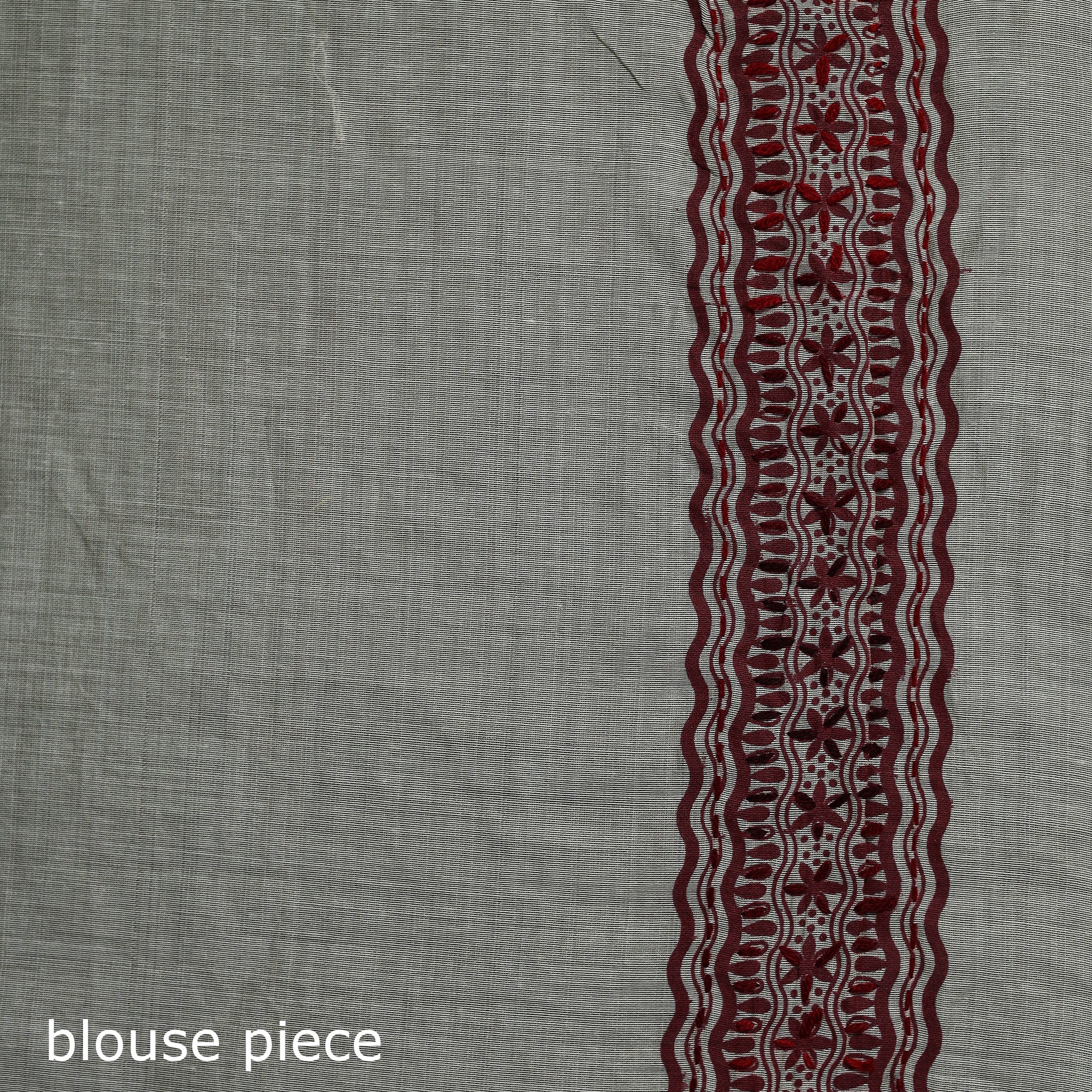 White - Bengal Kantha Hand Embroidery Silk Cotton Chapa Work Saree 03 - Image 5